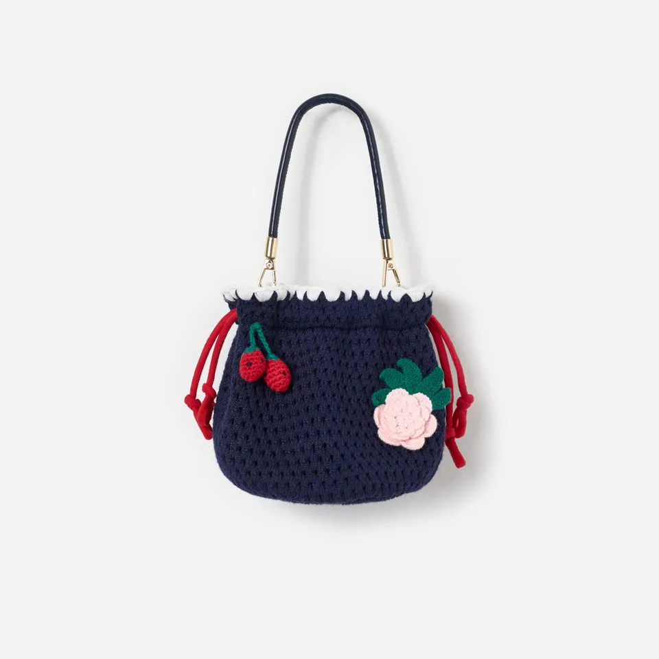 Self Portrait Navy Crochet Pouch Tasche Navy Baumwolle