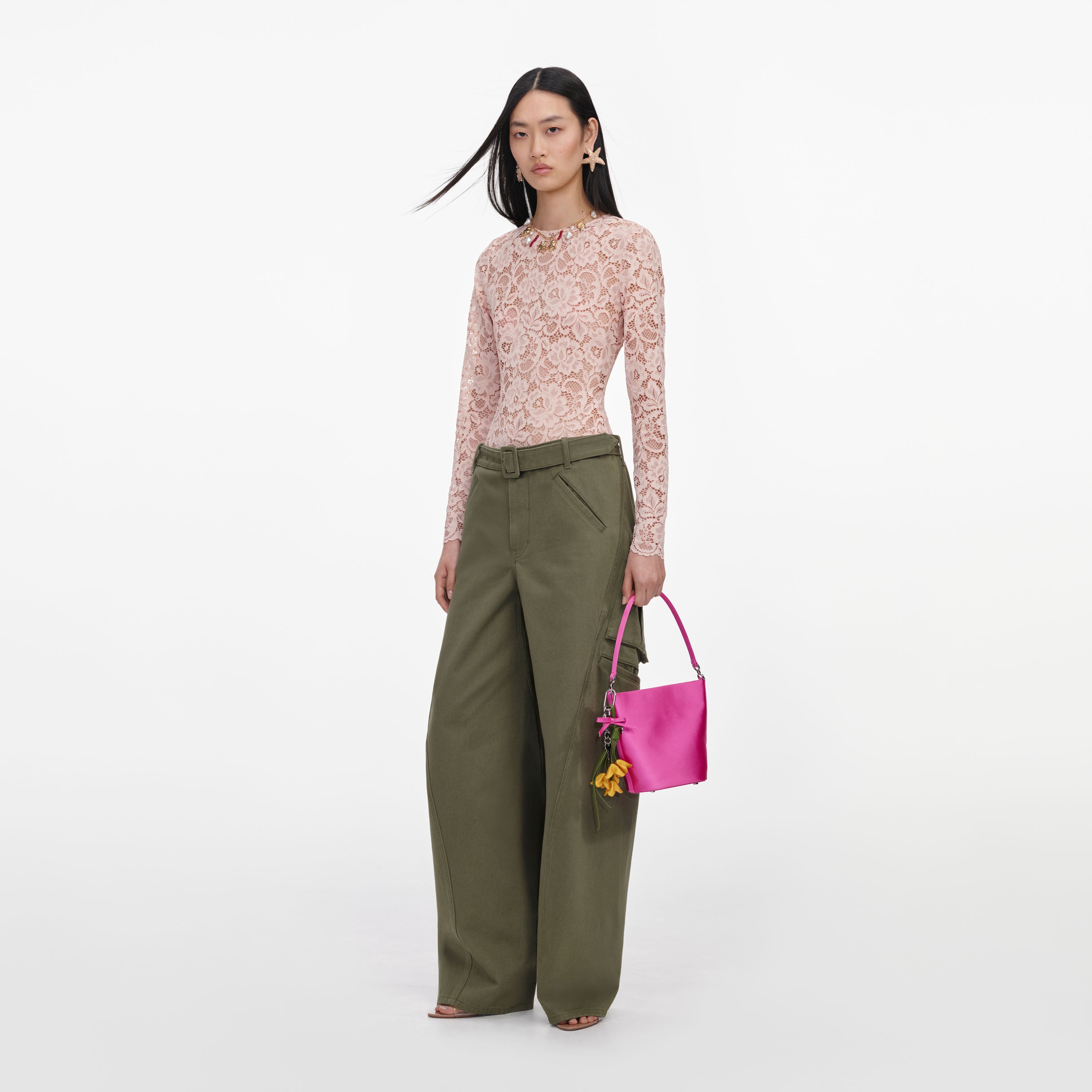Self Portrait Khaki Cargo Jeans Barrel Damen Khaki