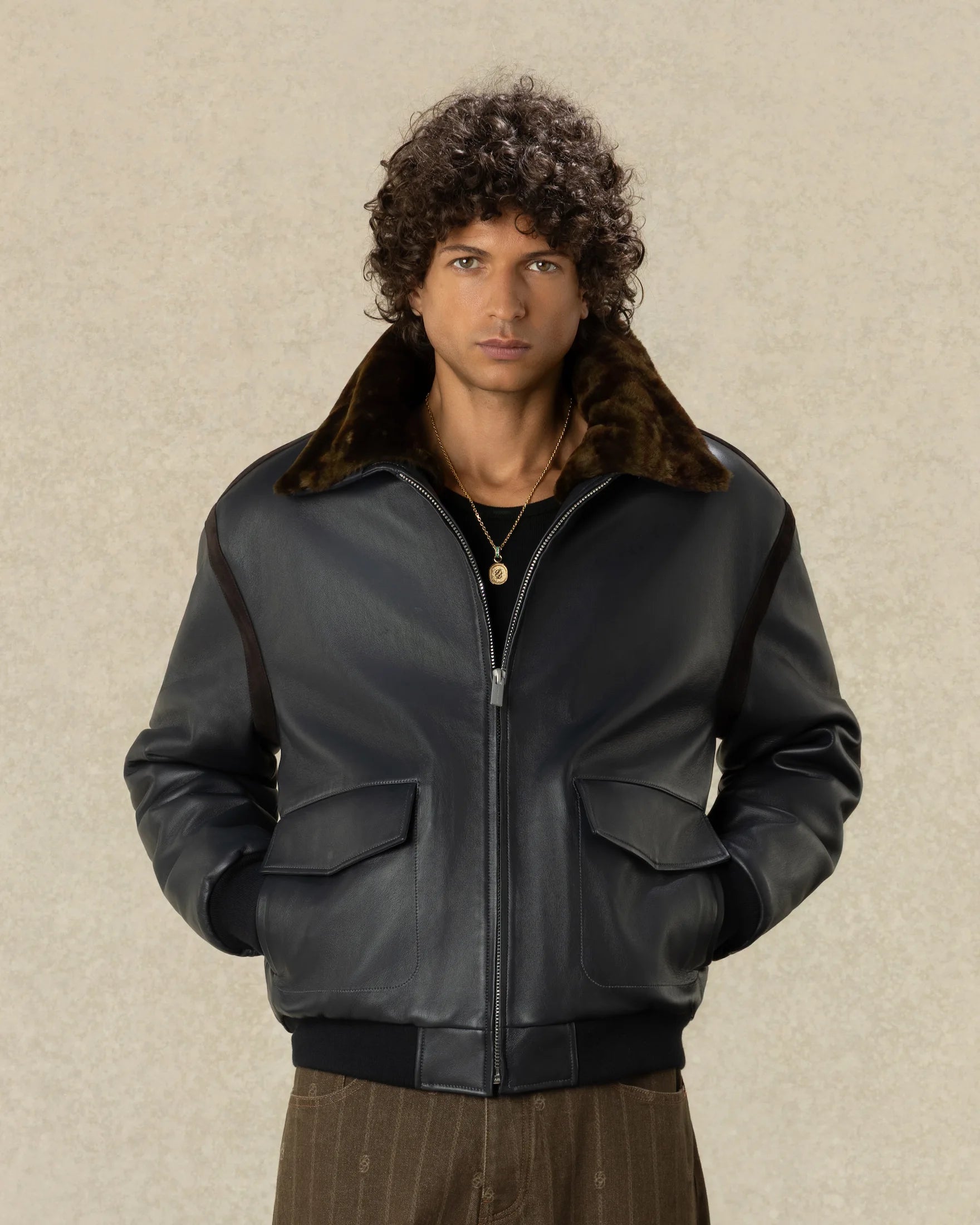 Drôle De Monsieur Aviator Jacket Lederjacke Dunkelgrau Leder