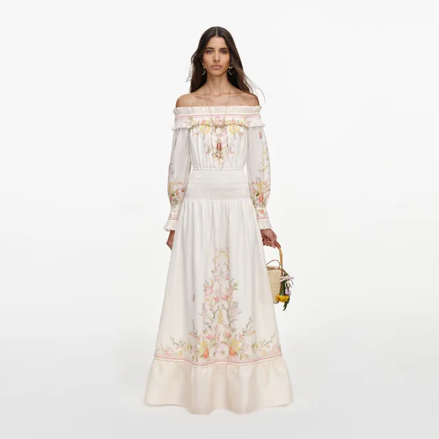 Self-Portrait Cream Floral Organza Maxikleid Creme UK 10