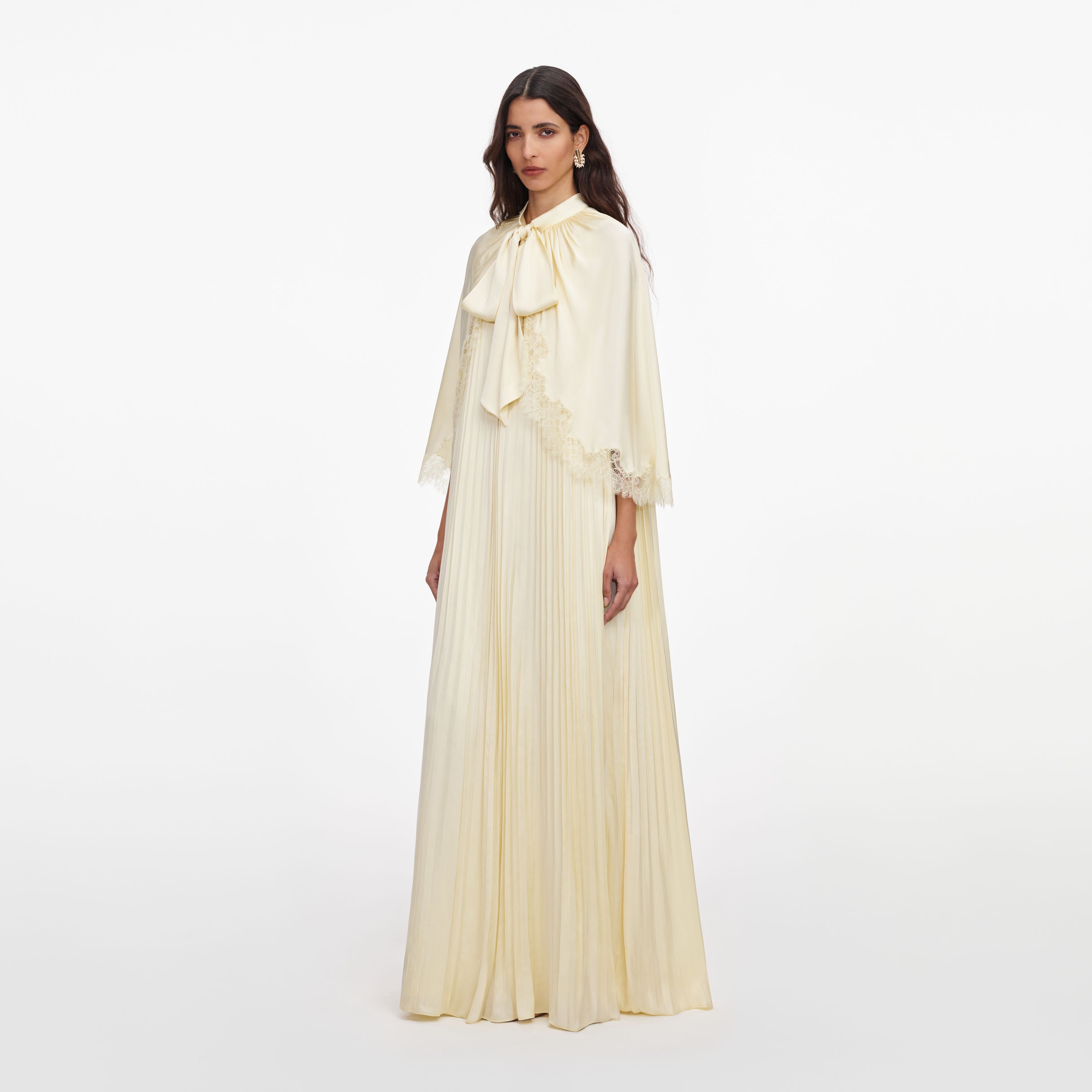 Self Portrait Yellow Tie Neck Cape Maxikleid Gelb UK 8