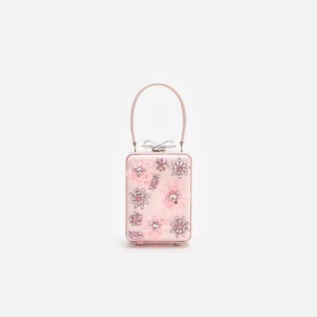 Self Portrait Pink Satin Floral Beaded Micro Handtasche Rosa