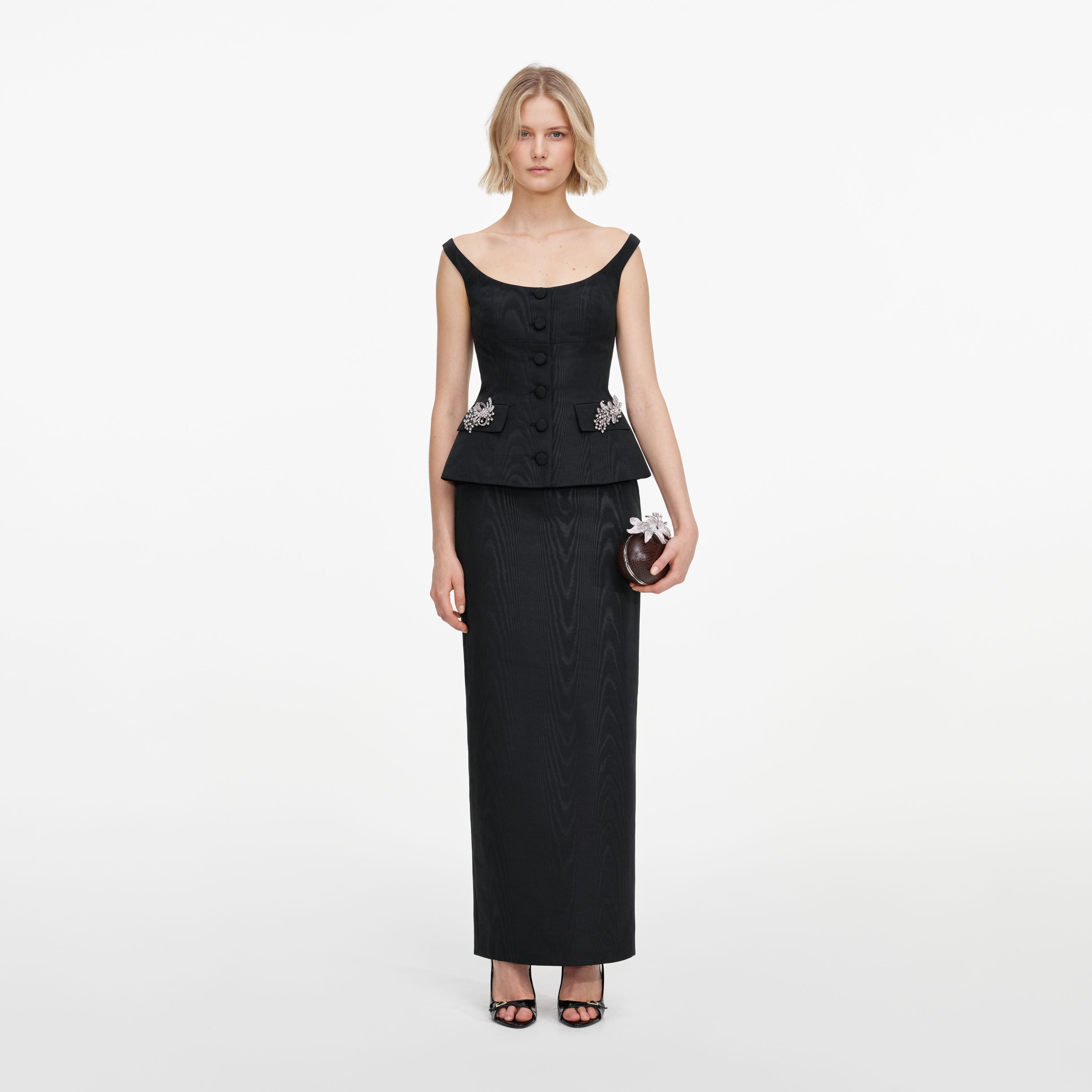 Self Portrait Bardot Maxi Kleid schwarz schulterfrei UK 6