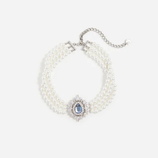 Self Portrait Jewellery Pearl Blue Crystal Choker One Size Perle