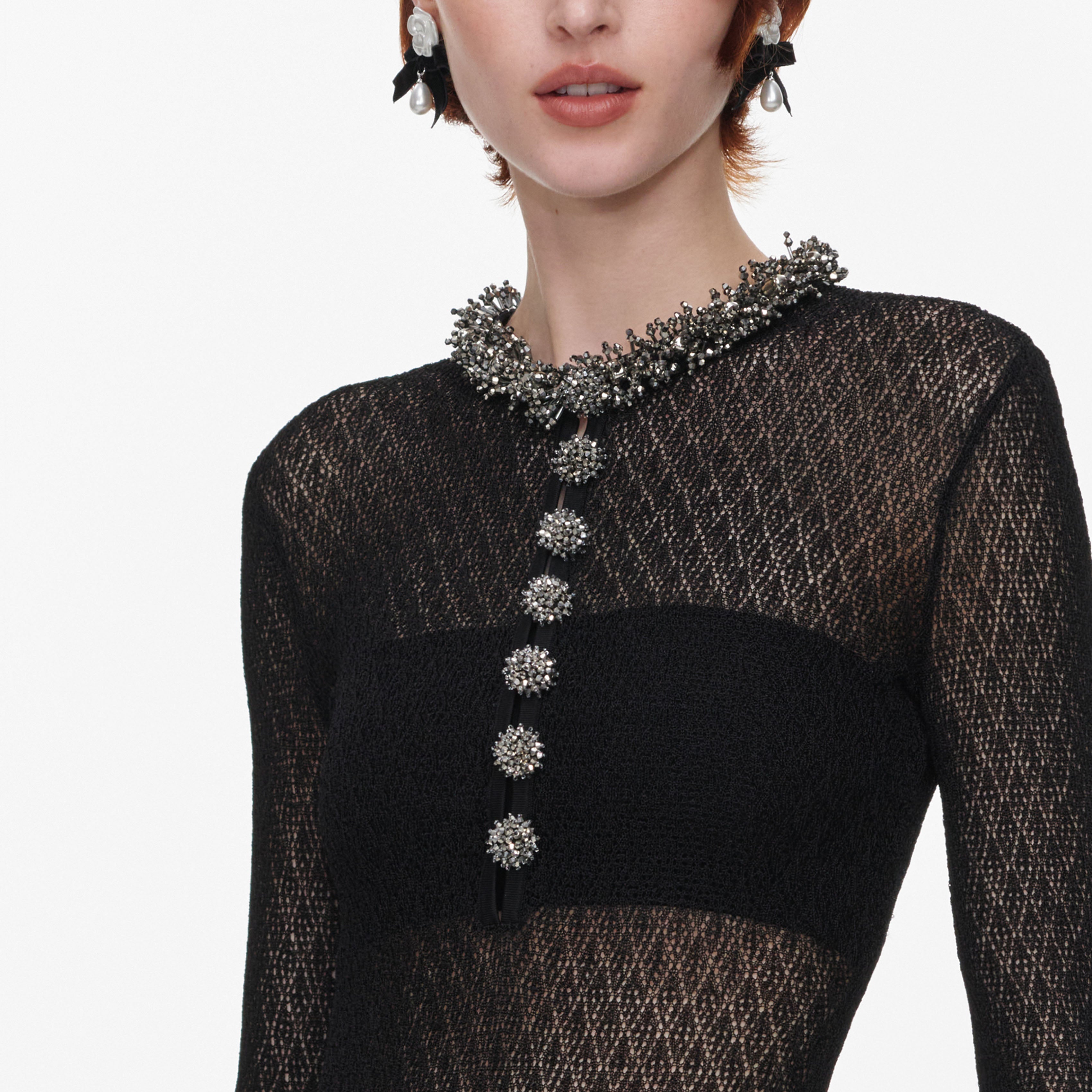 Self Portrait Pointelle Bodysuit Schwarz Strick Slim