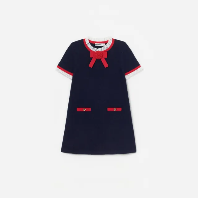 Self Portrait Navy Wool Frill Knit Dress Kinderkleid Navy