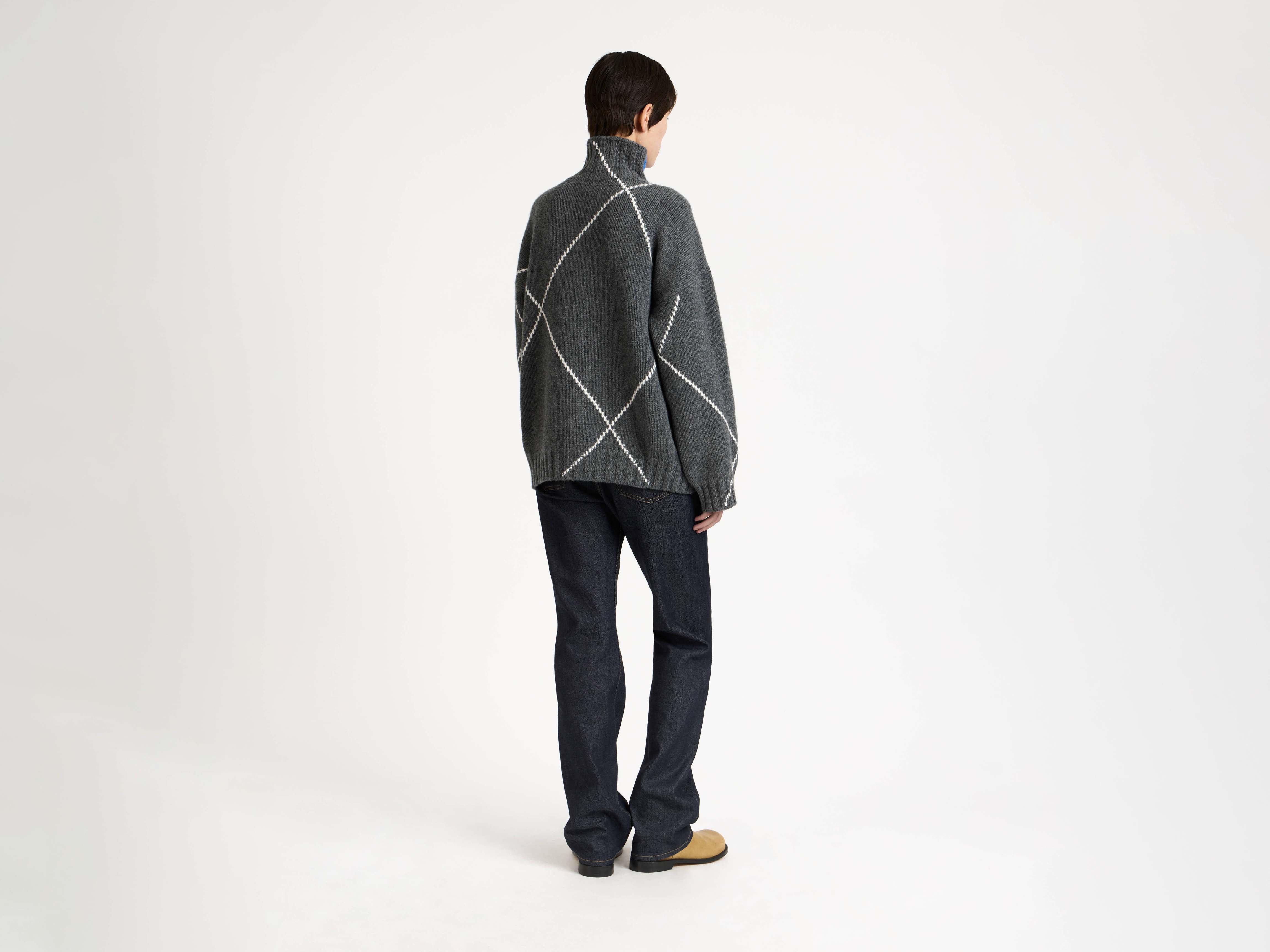 J.W.Anderson x Pringle Argyle Rollkragenpullover Strick Grau Wolle