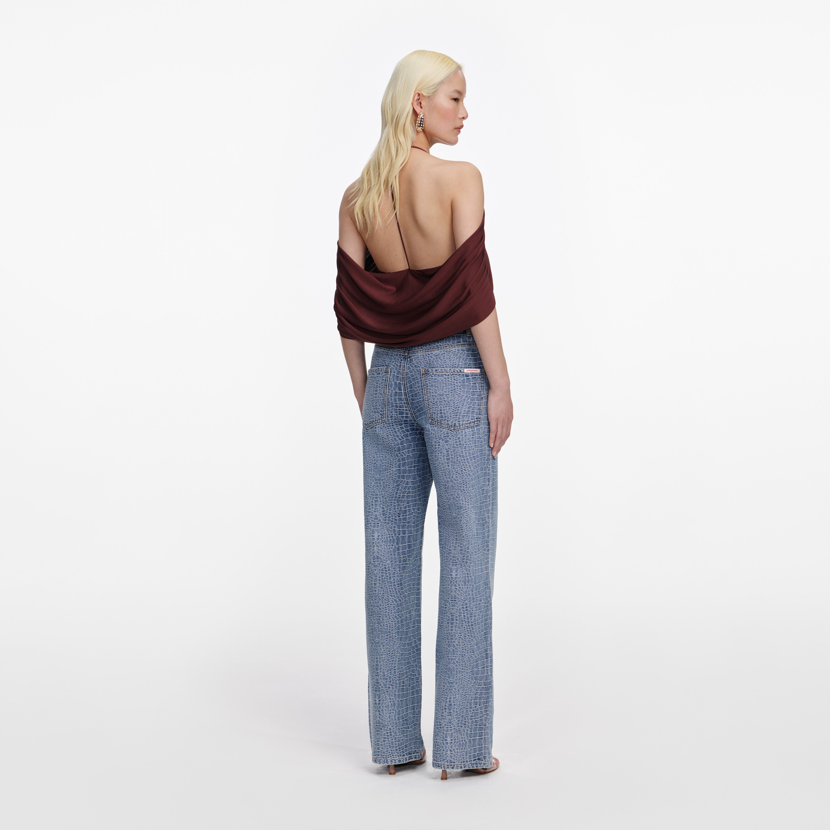 Self Portrait Brown Jersey Drape Top Braun