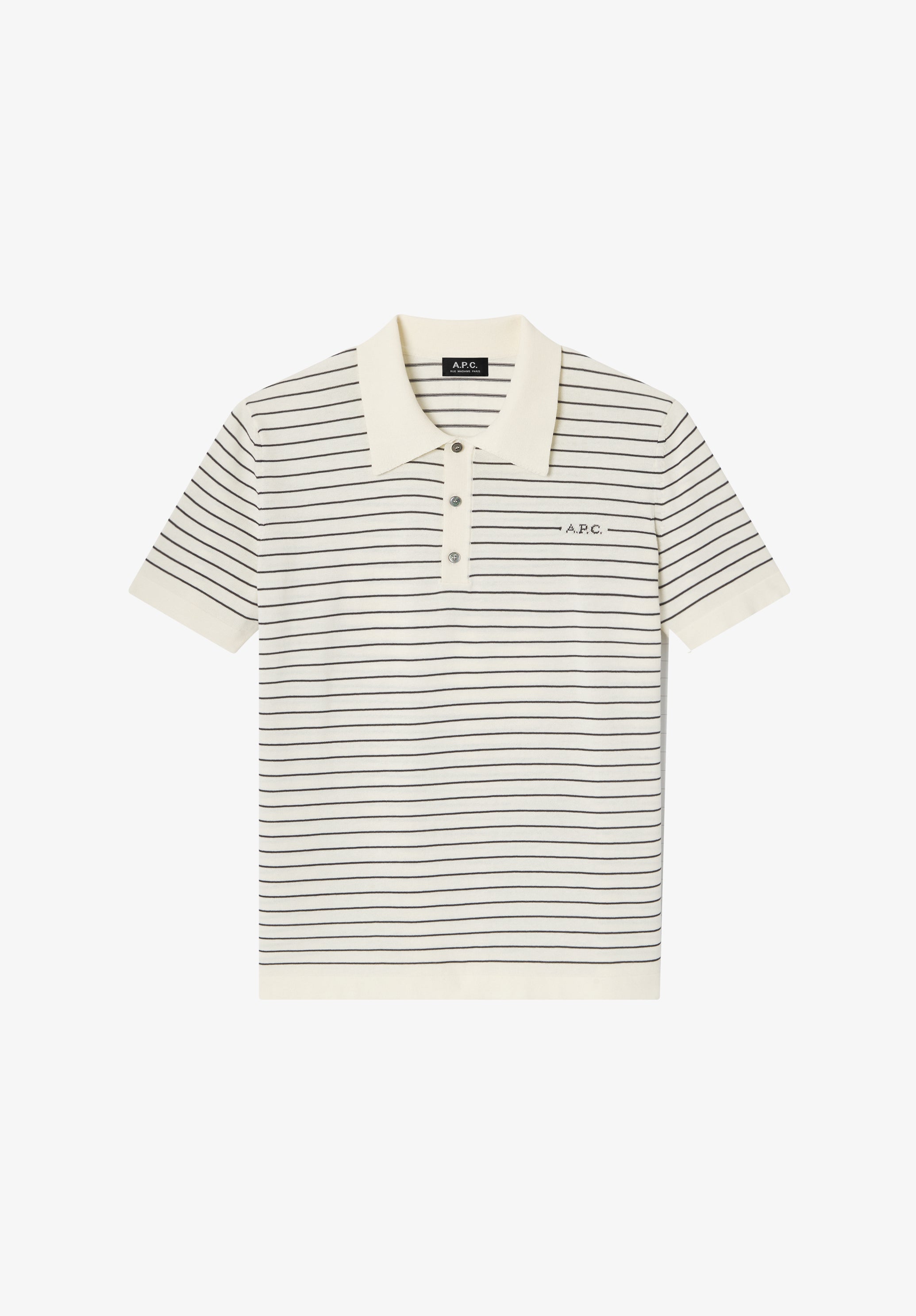 A.P.C. Polohemd Ecru Gestreift Slim Fit Kurzarm