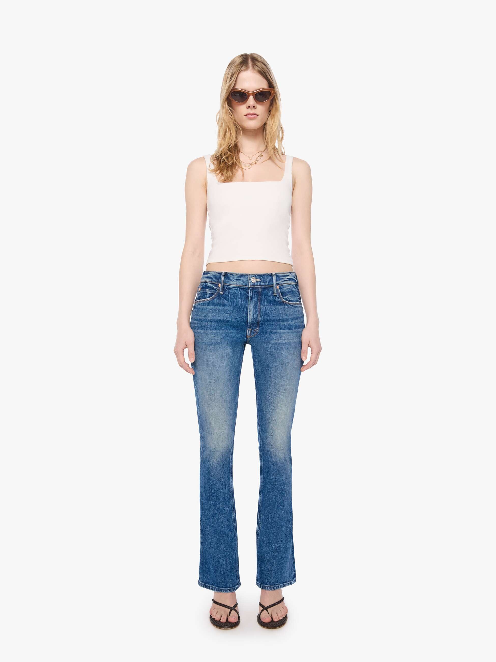 Mother Lil Runaway Flare Jeans On A Roll Mid Rise