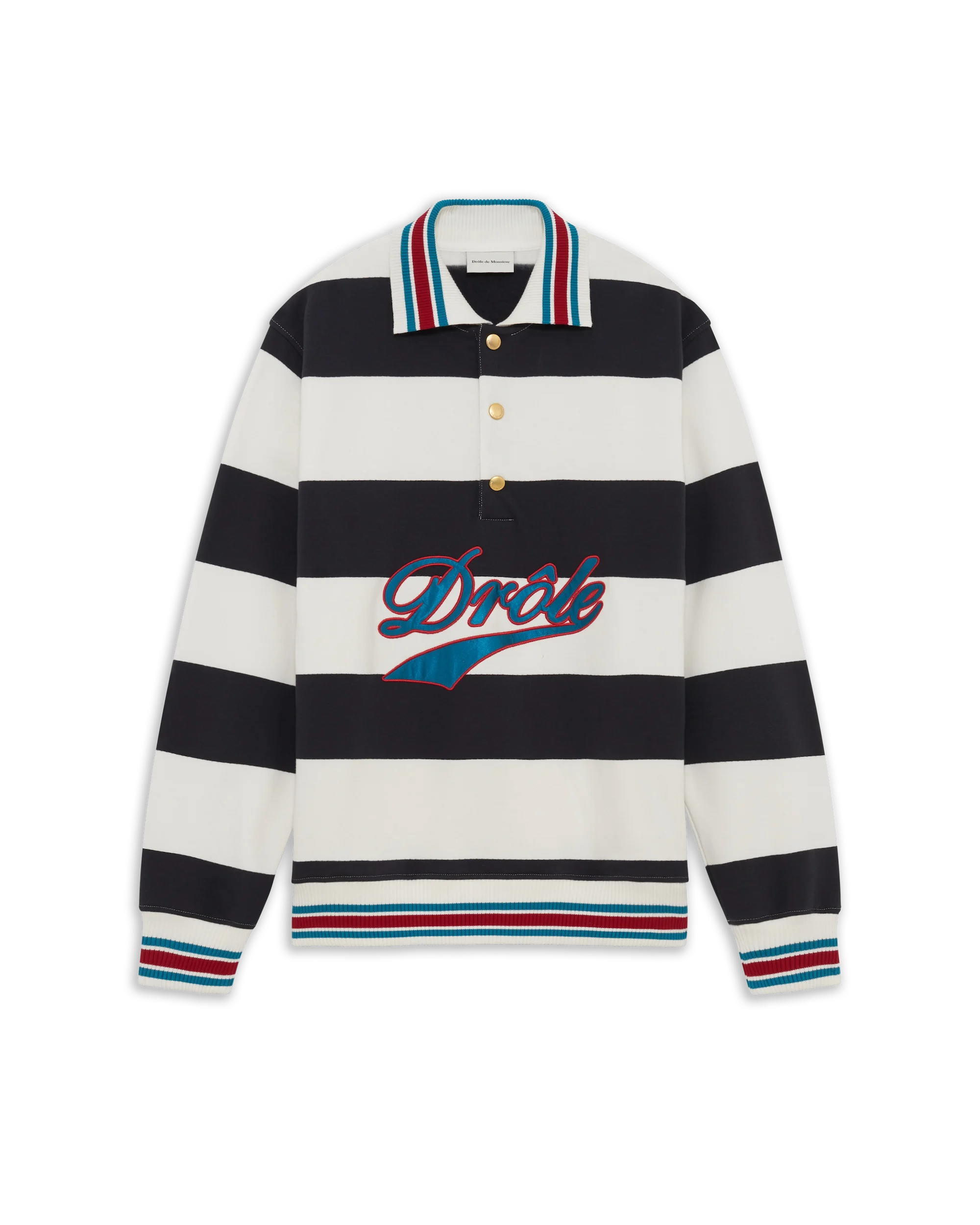 Drôle De Monsieur Stripes Polo Langarm Off White Baumwolle