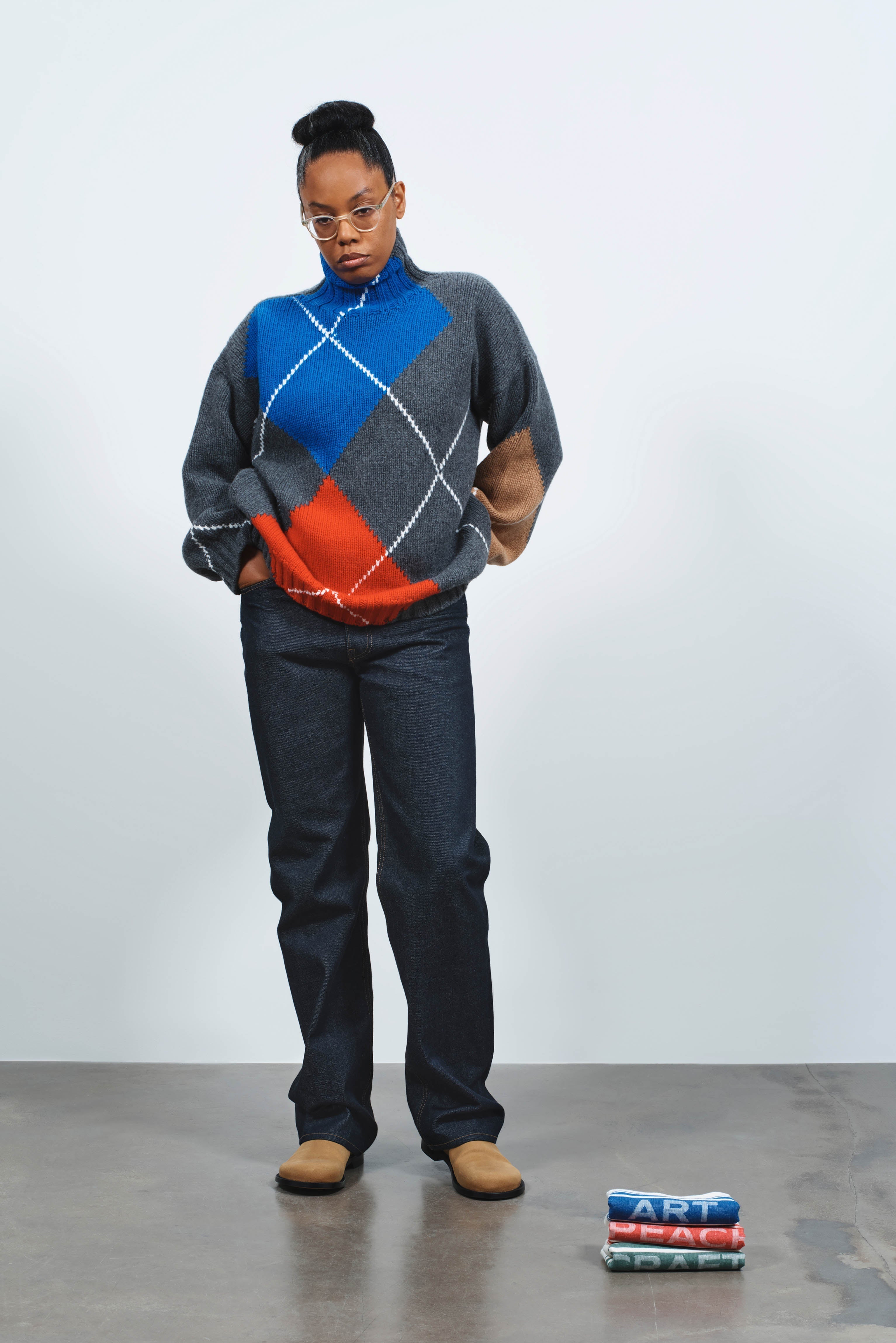J.W.Anderson x Pringle Argyle Rollkragenpullover Strick Grau Wolle