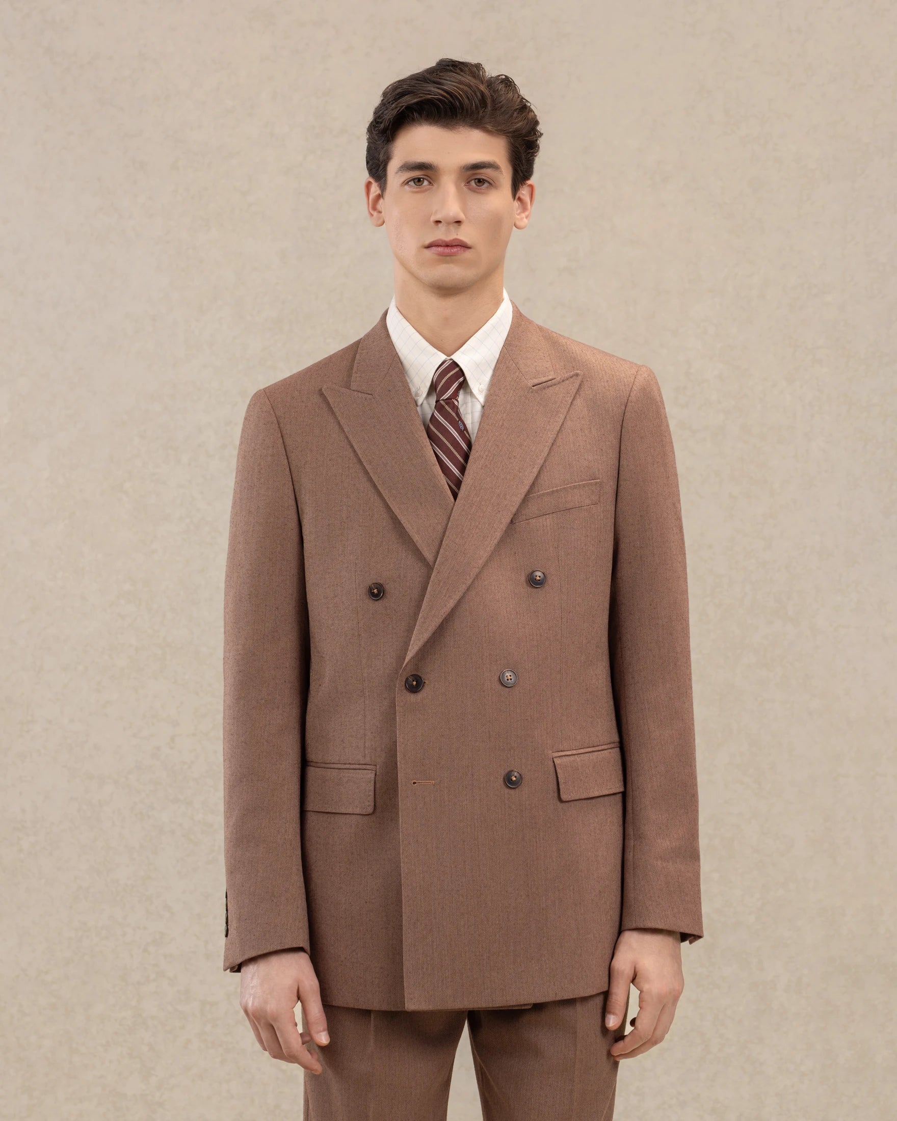 Drôle De Monsieur Chevrons Zweireiher Blazer Braun Wolle