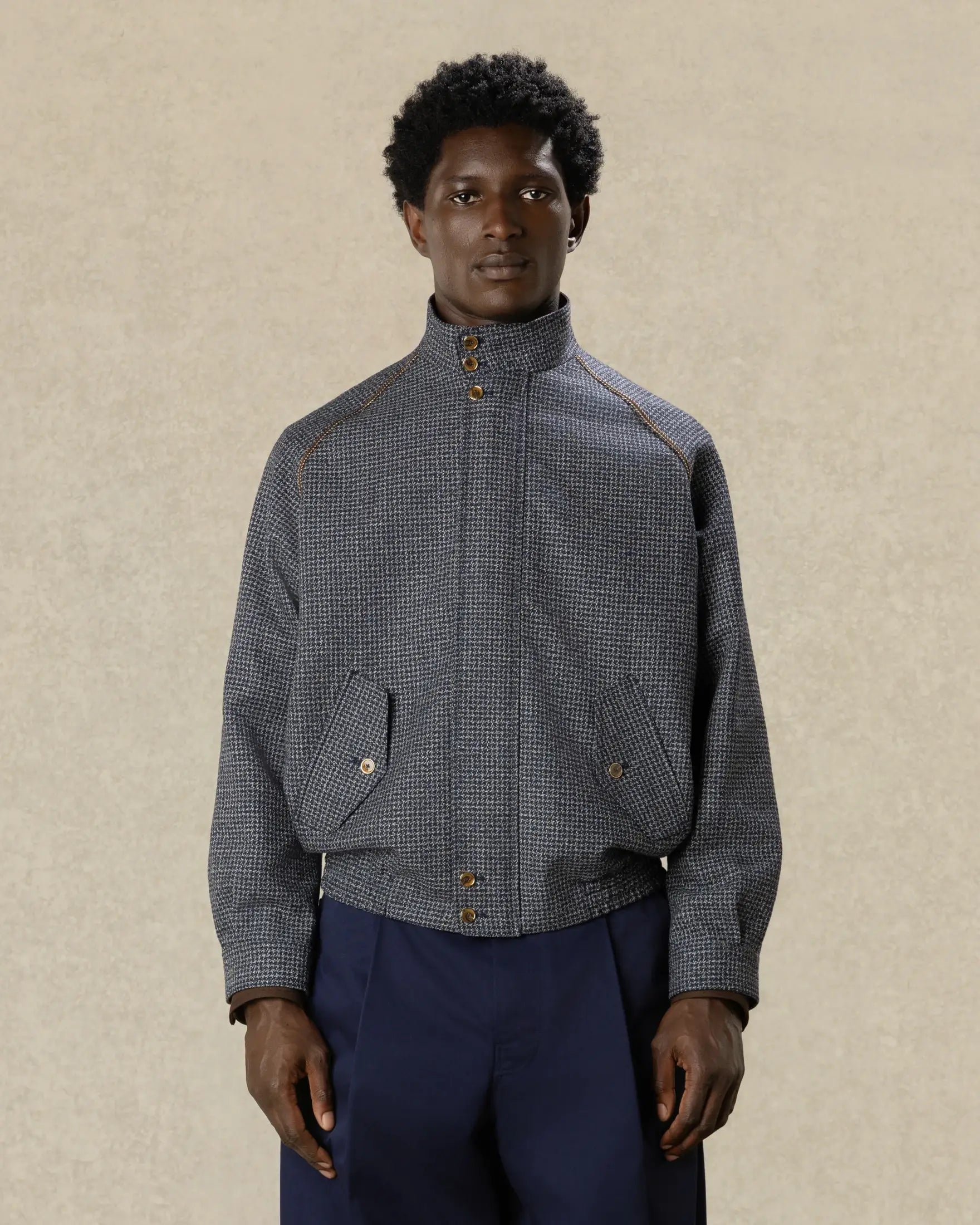 Drôle De Monsieur Houndstooth Baracuta Jacke Navy Wolle
