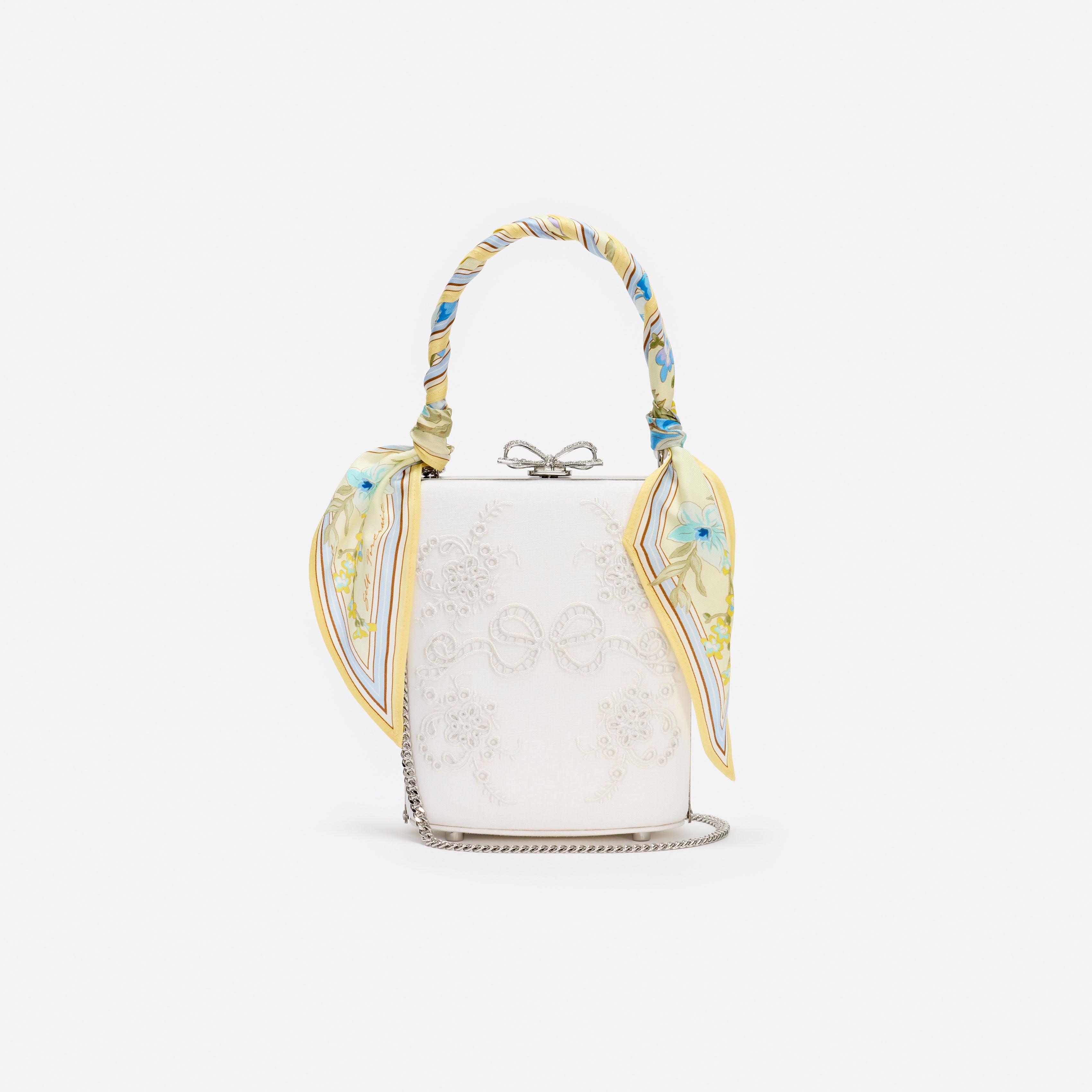 Self Portrait Cream Linen Floral Mini Bow Bag One Size