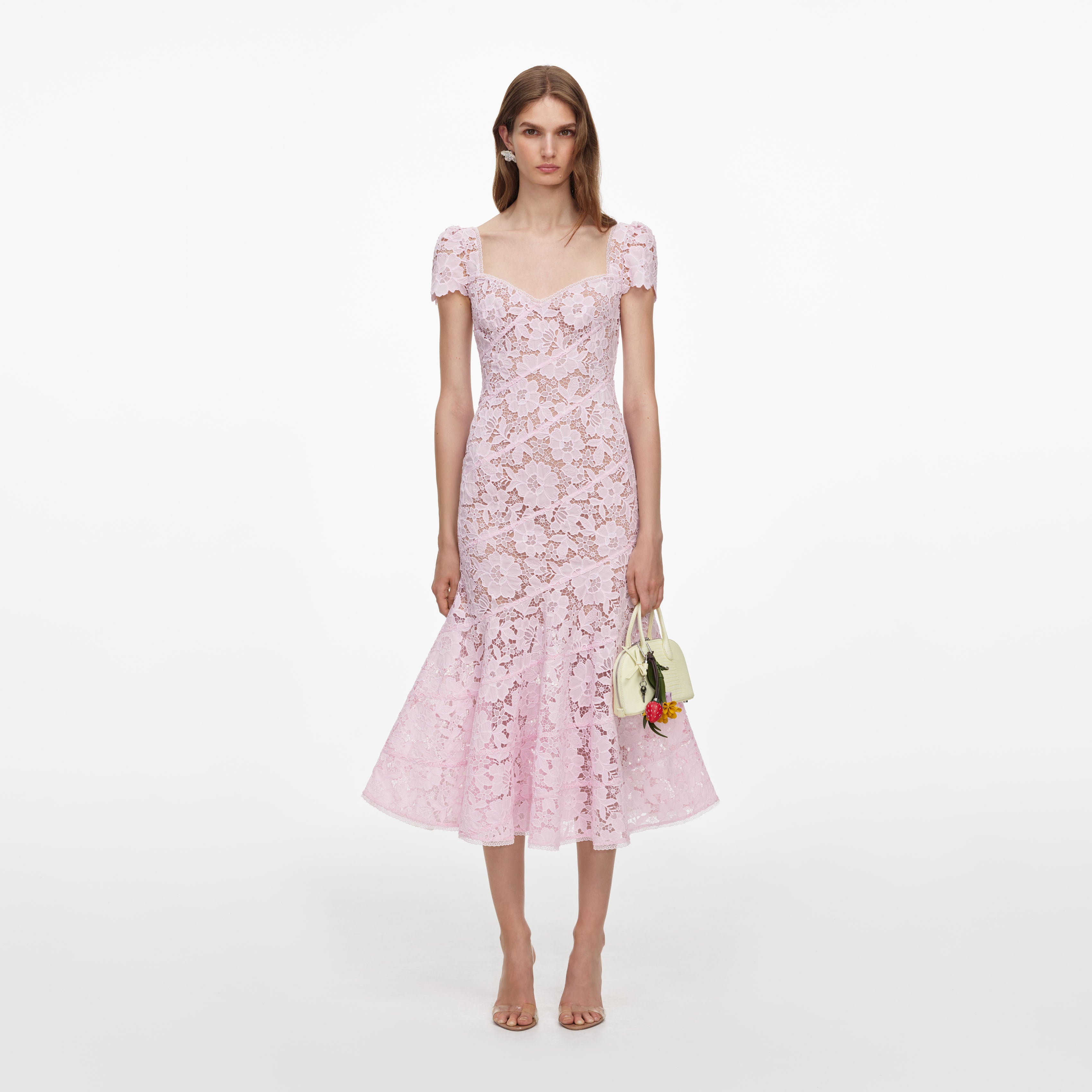 Self Portrait Spiral Lace Midikleid rosa Herzausschnitt