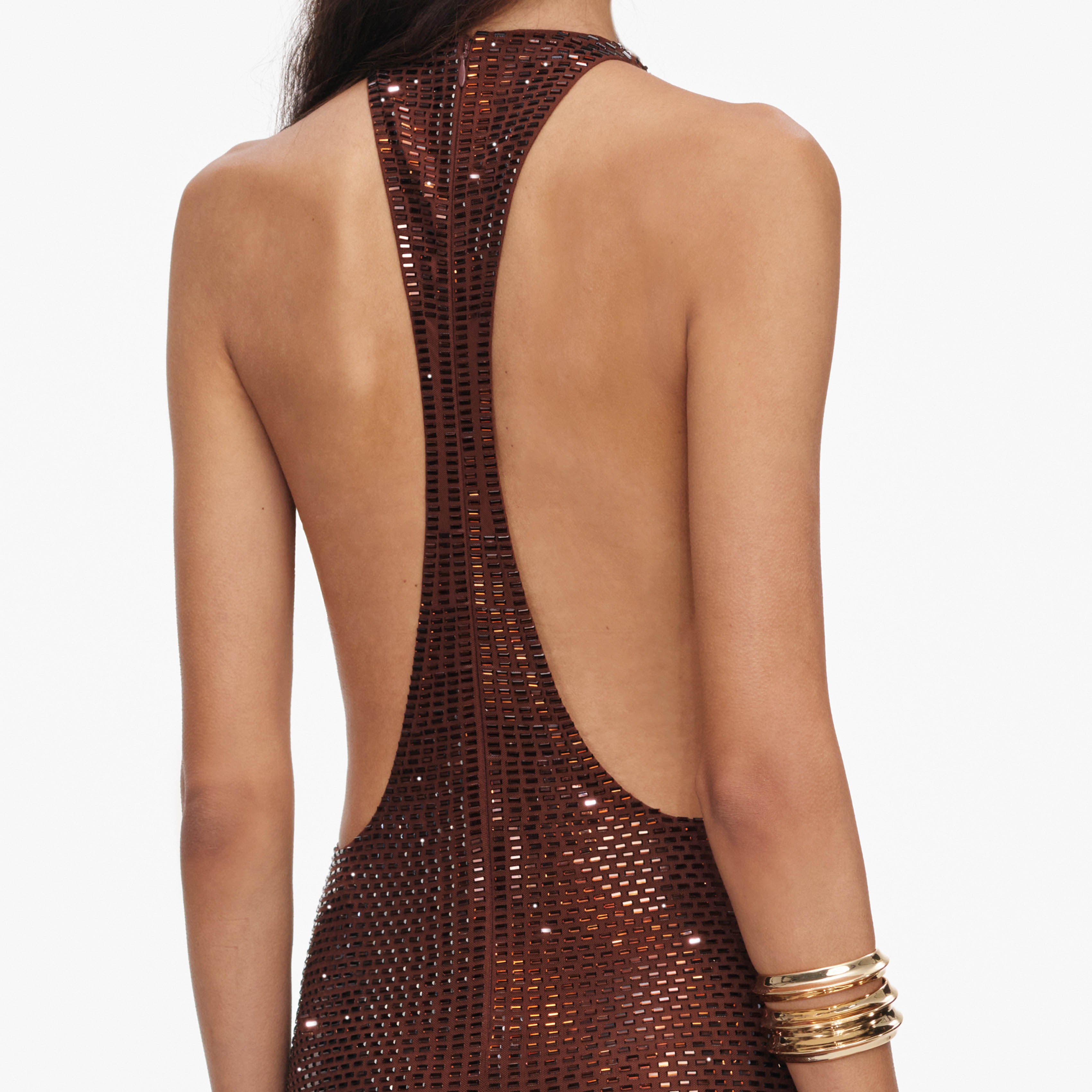 Self Portrait Rhinestone Maxikleid Braun Racerback Strass