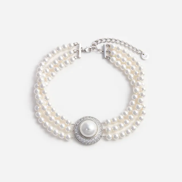 Self Portrait Small Crystal Pearl Choker Perlen Silber