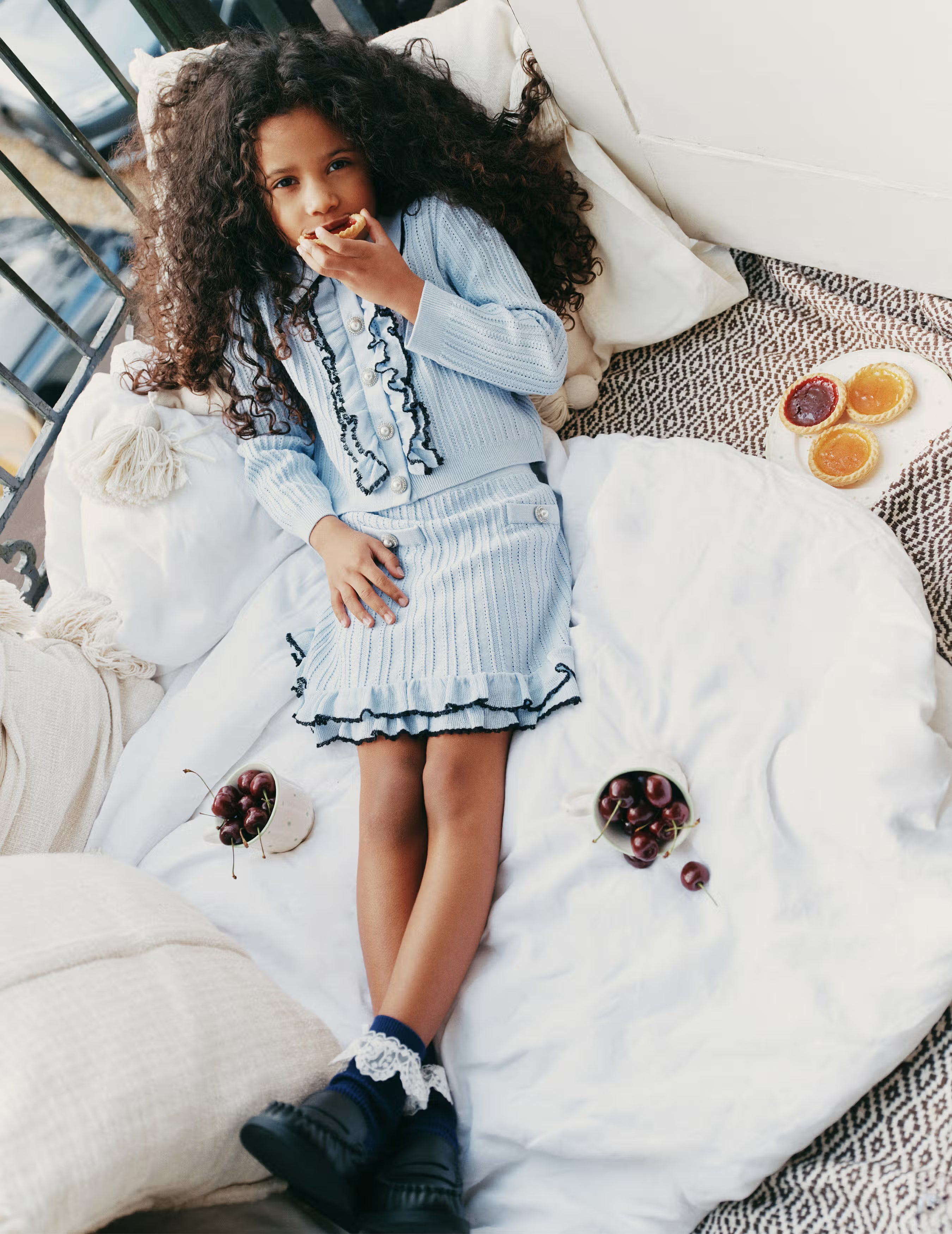 Self Portrait Knitwear Blue Frill Trim Cardigan Blau 5/6 Jahre
