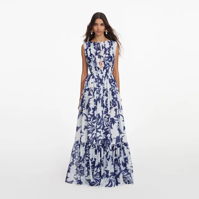 Self Portrait Printed Georgette Maxi Kleid multi
