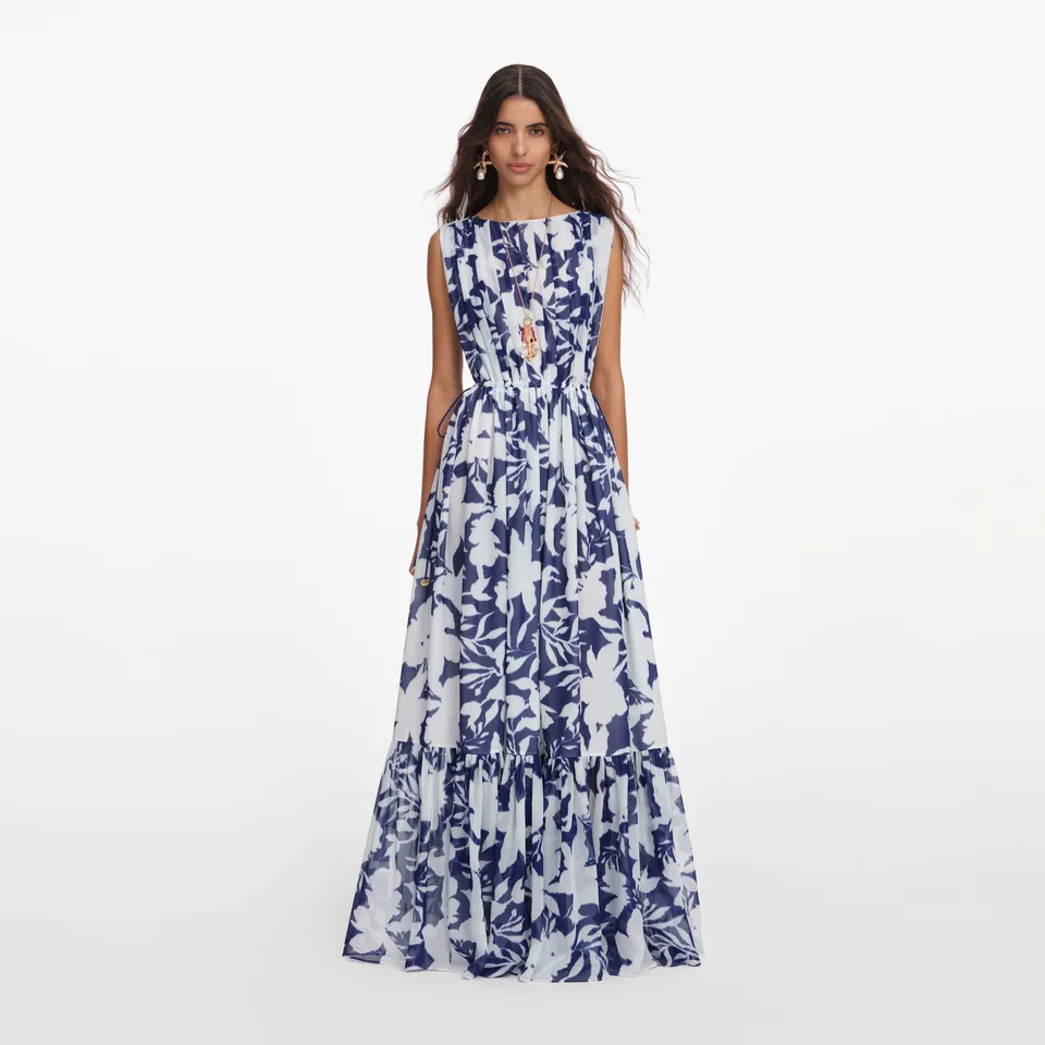 Self Portrait Printed Georgette Maxi Kleid multi