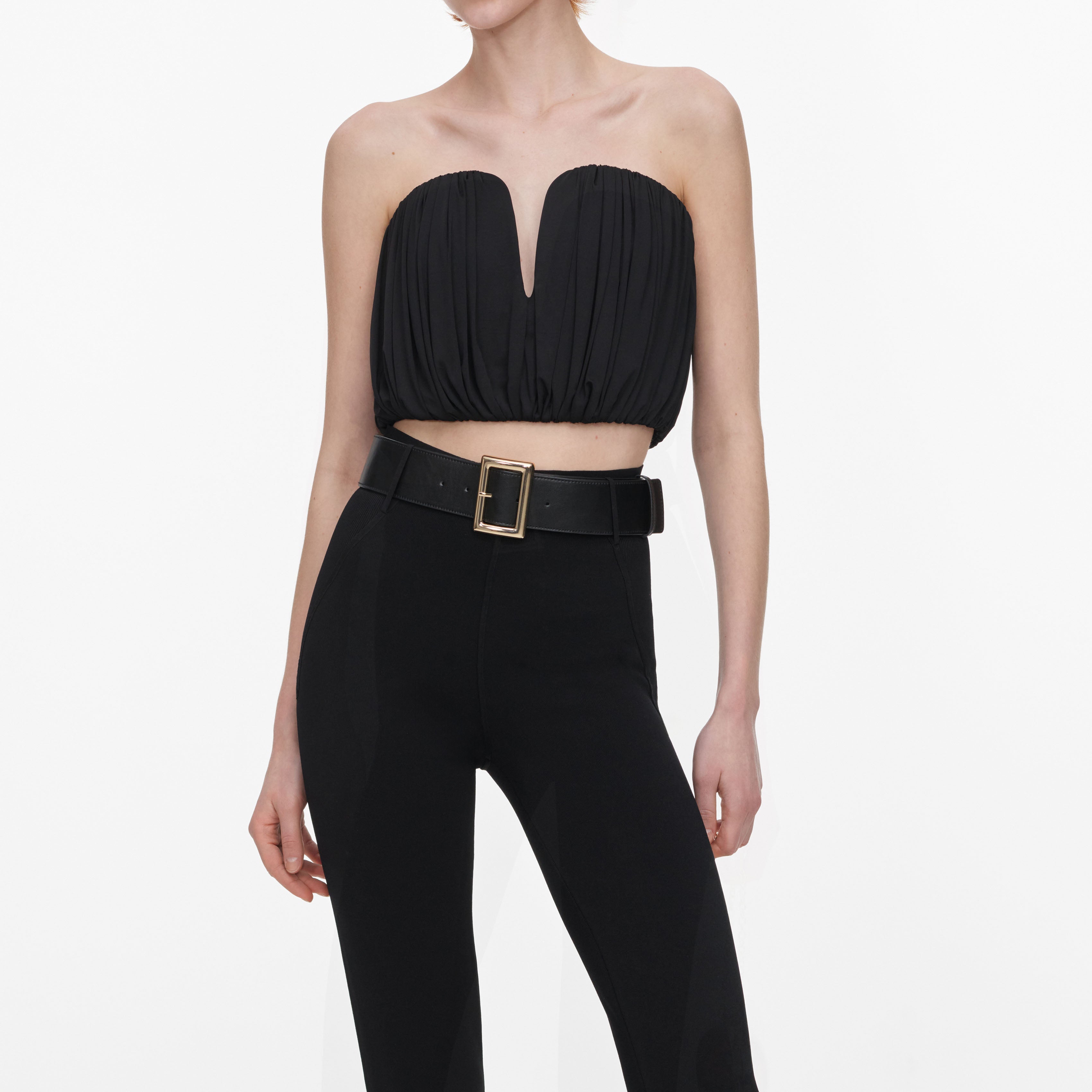 Self Portrait Black Bandeau Jersey Top Schwarz Cropped