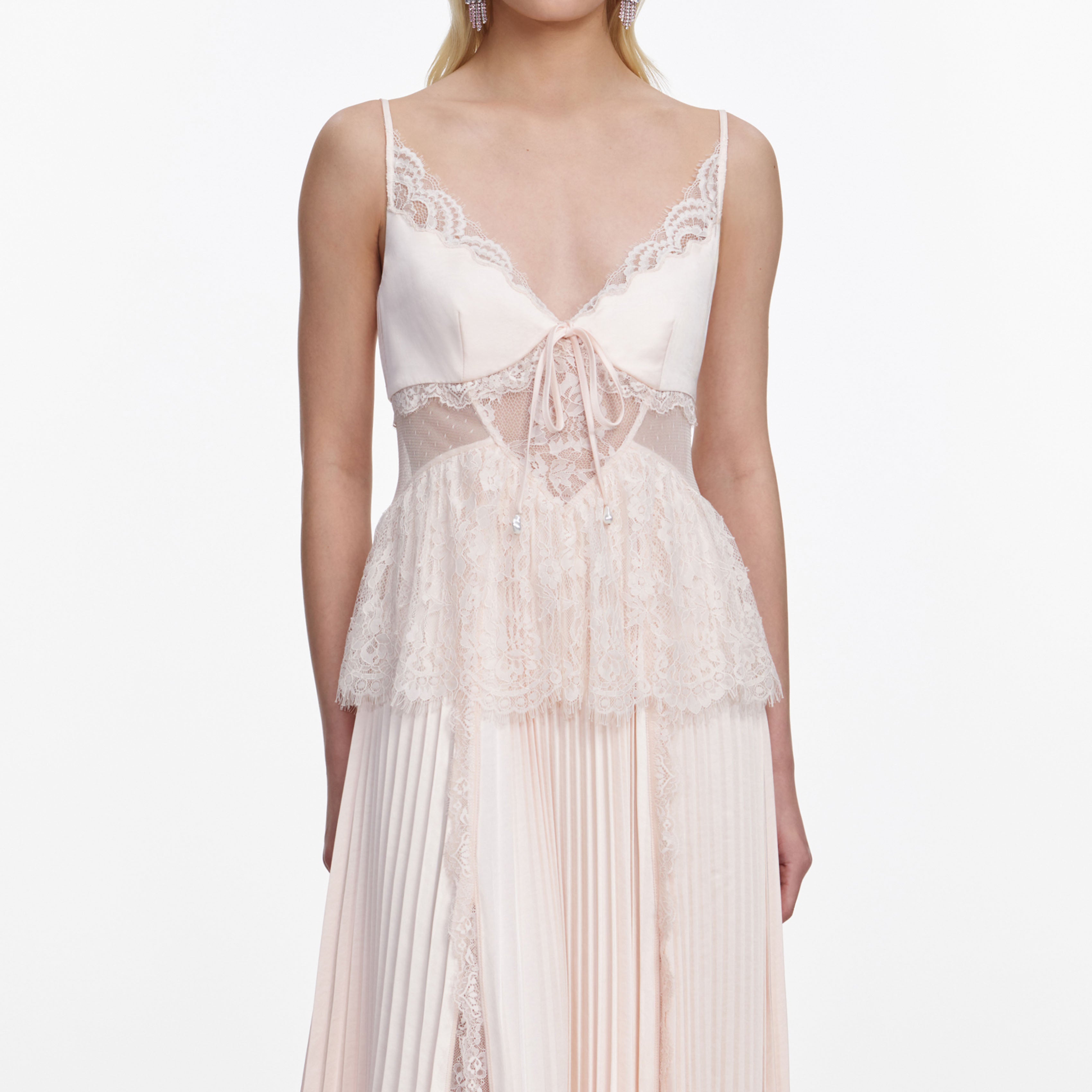 Self Portrait Blush Satin Lace Midikleid Rosa UK 8
