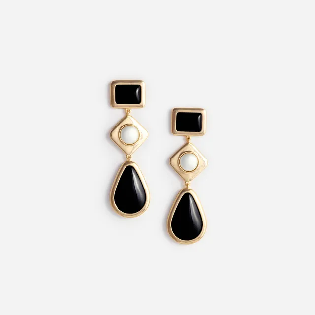 Self Portrait Black Enamel Gold Ohrringe Schwarz Gold