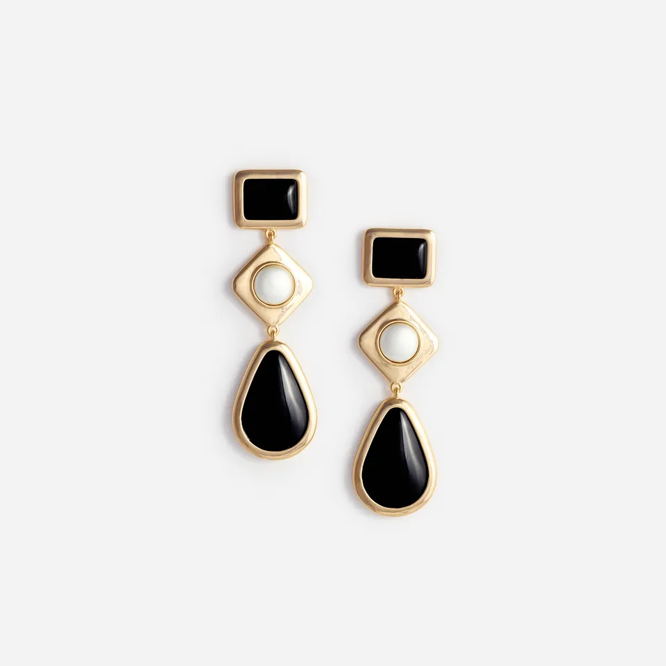 Self Portrait Black Enamel Gold Ohrringe Schwarz Gold