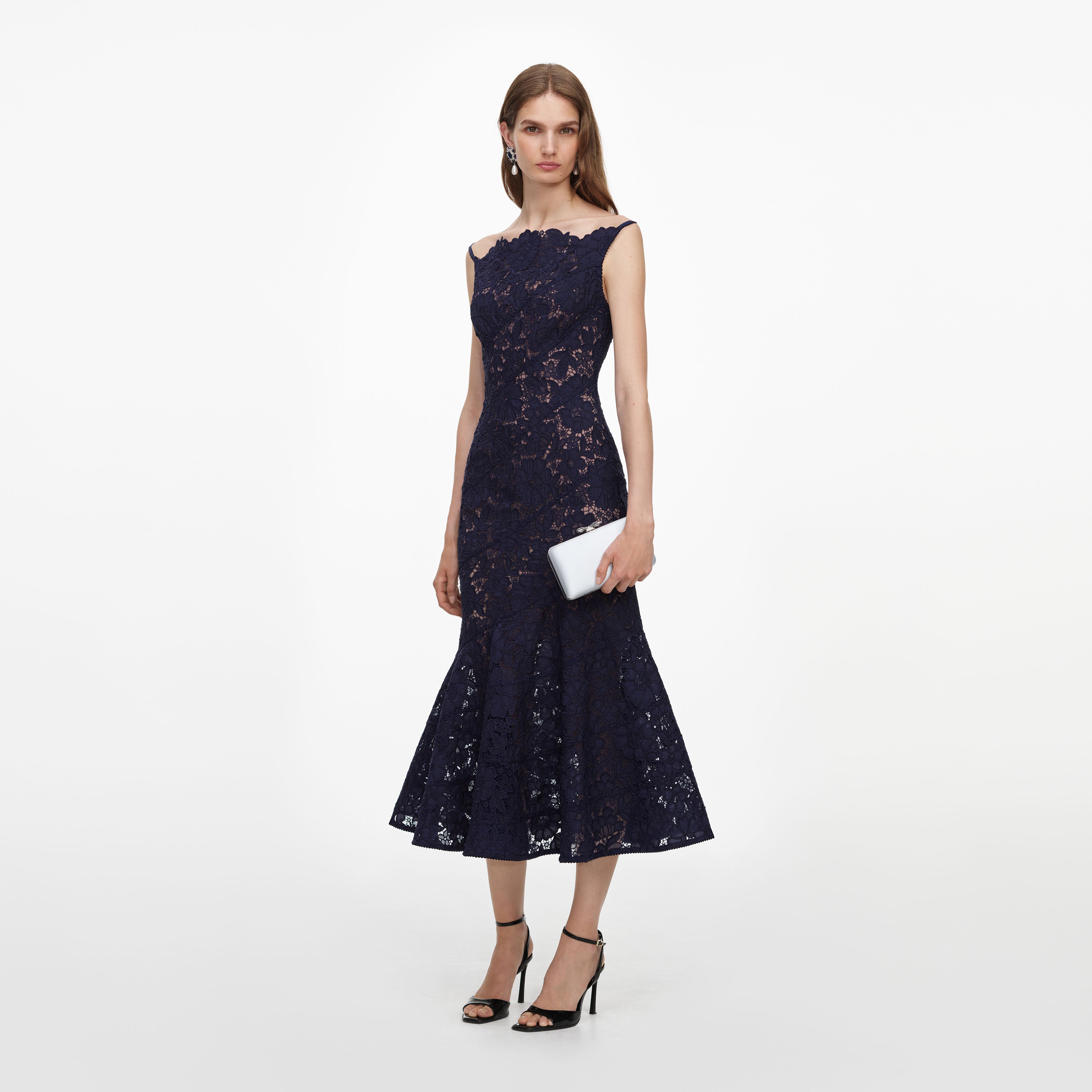 Self Portrait Dresses Navy Spiral Spitze Midikleid Navy