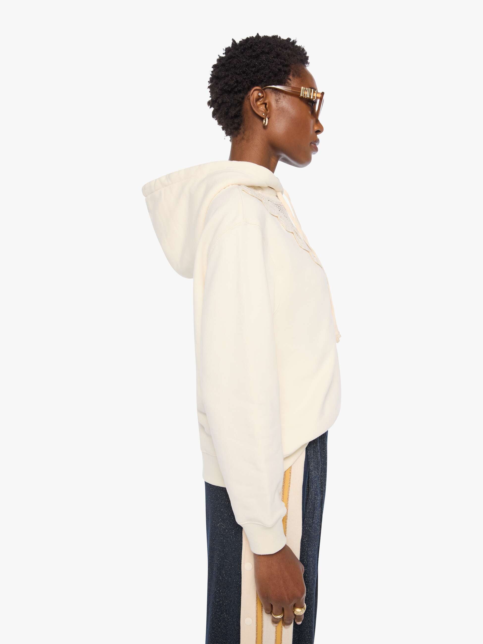 Mother The Accent Square Hoodie Antique White Baumwolle