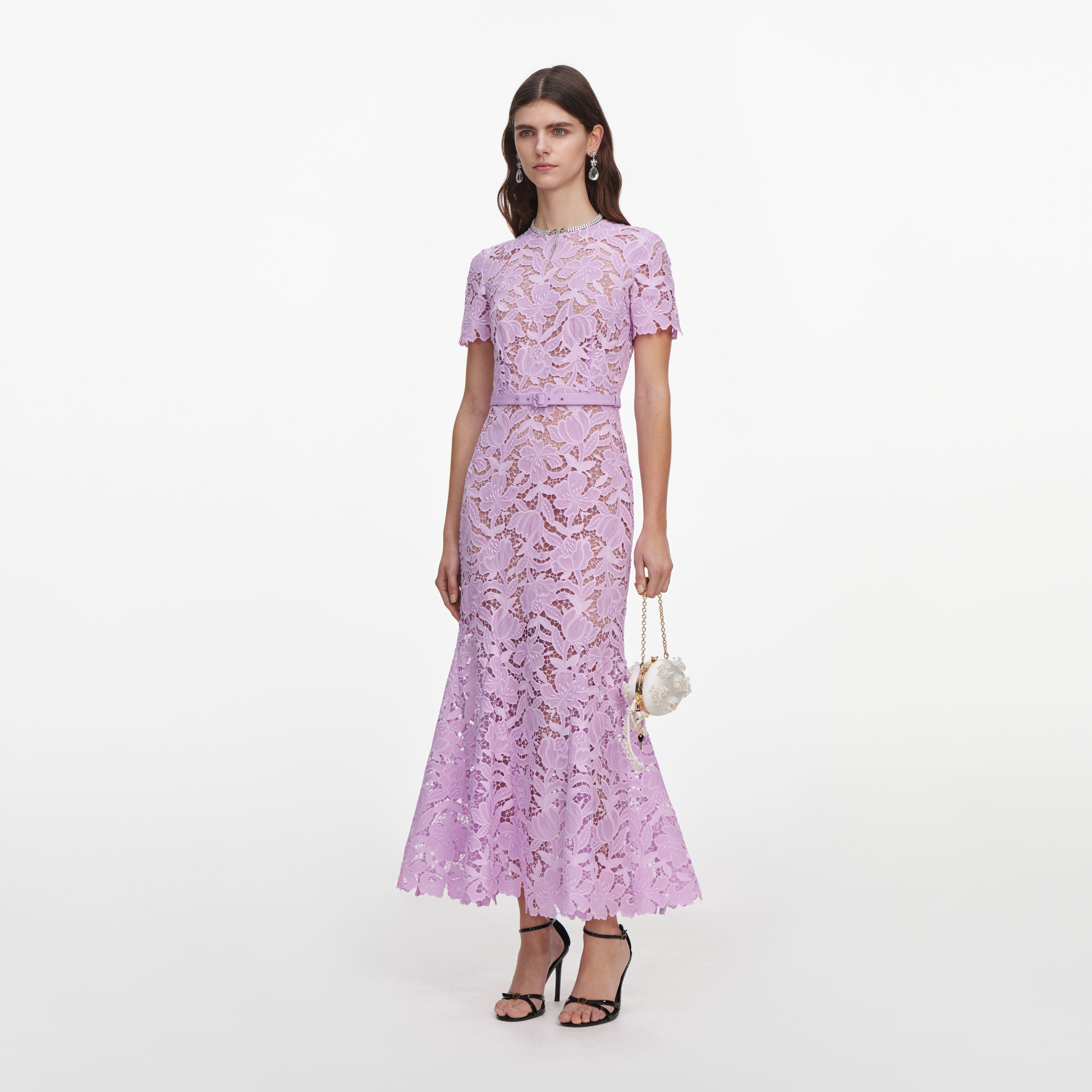 Self Portrait Lilac Lace Midi Kleid lila Spitze UK 6