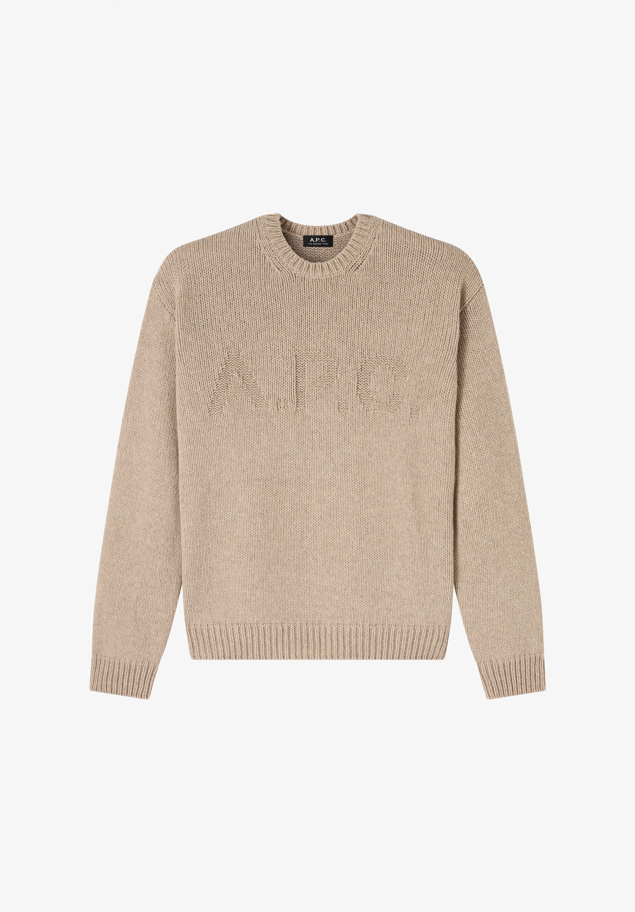 A.P.C. Pullover Taupe Wolle M mit Logo recycelt