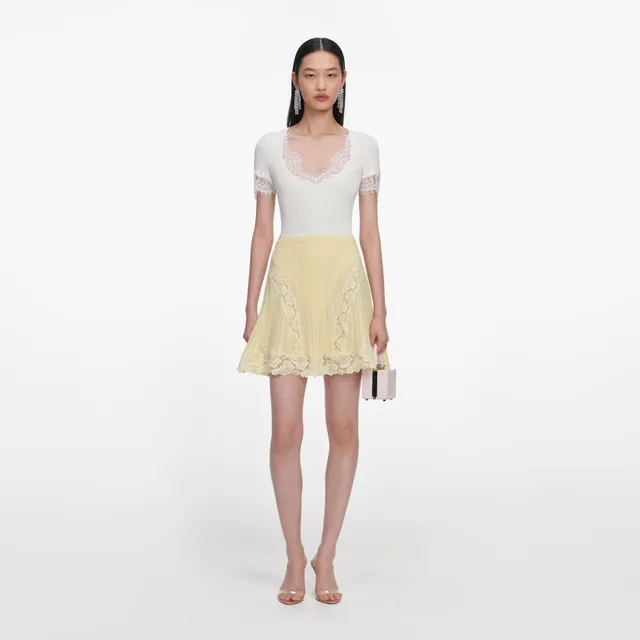 Self Portrait Yellow Pointelle Knit Mini Rock Gelb