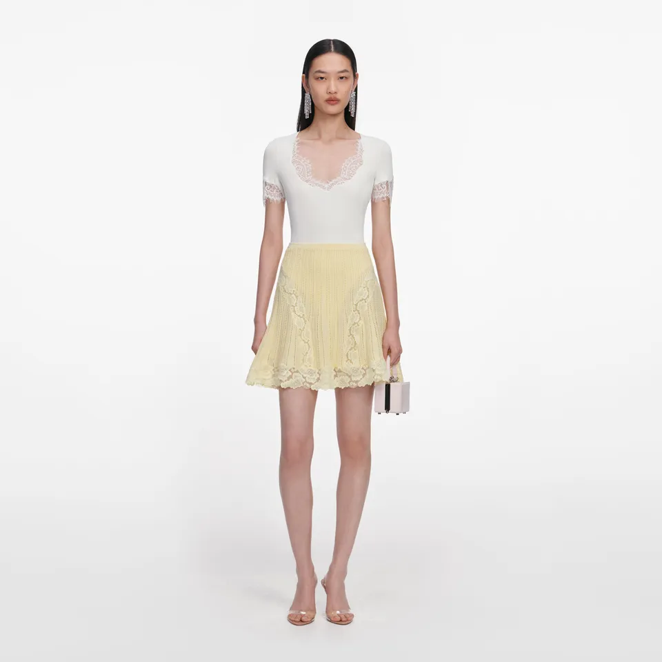 Self Portrait Yellow Pointelle Knit Mini Rock Gelb