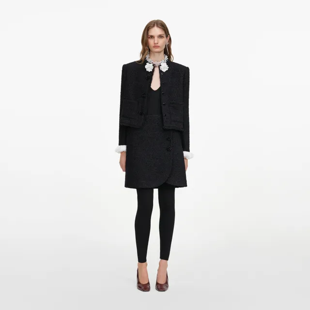 Self Portrait Black Boucle Flower Jacke Schwarz Bouclé