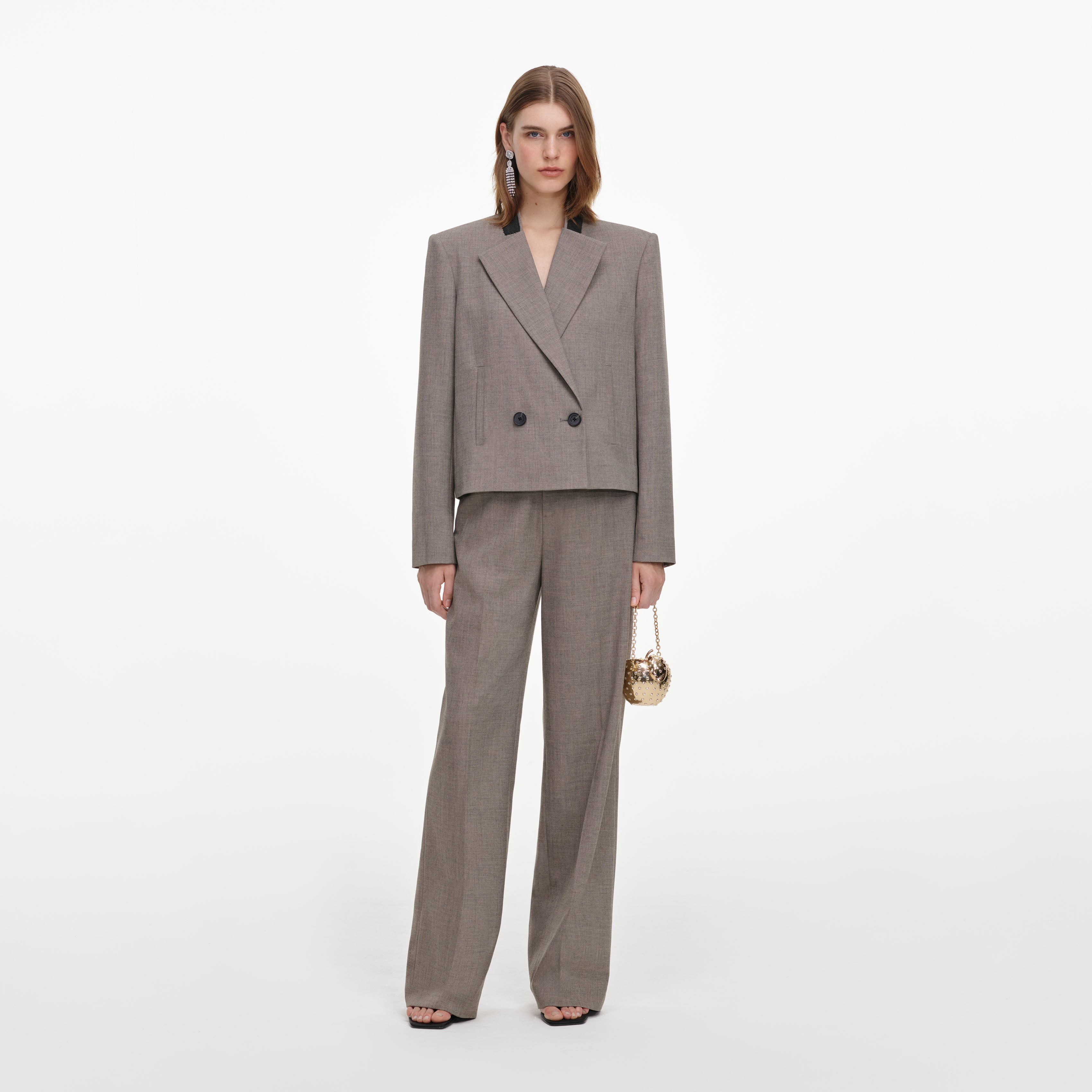 Self Portrait Twill Jacke braun zweireihig Boxy Blazer