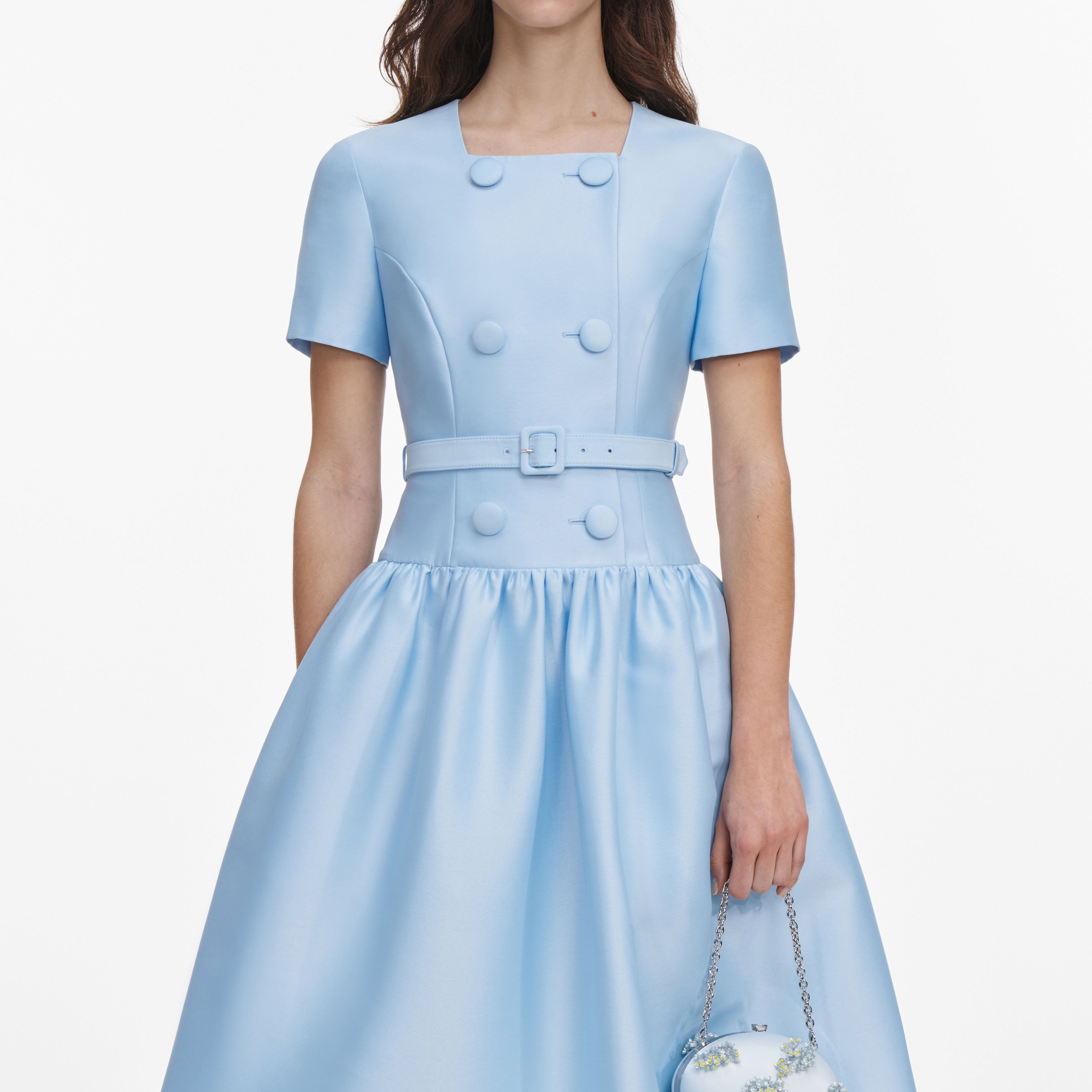 Self Portrait Blue Button Taffeta Midikleid Blau Taft