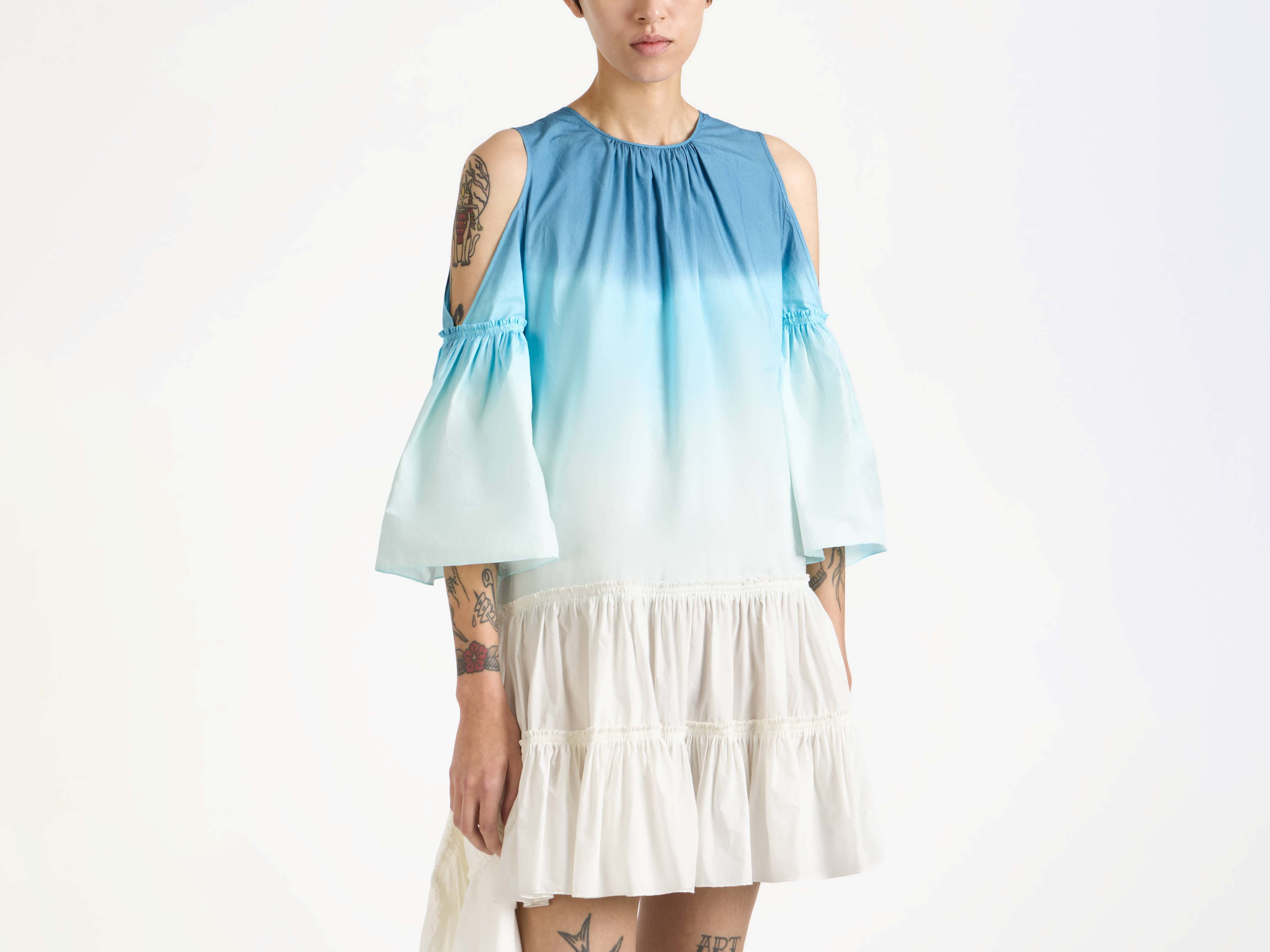 J.W.Anderson Dip Dye Ruffle Kleid Weiß Blau Baumwolle