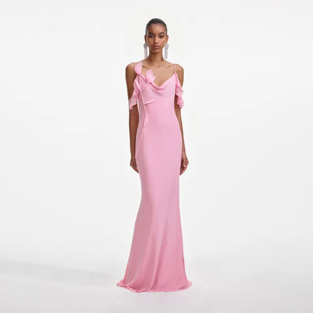 Self Portrait Pink Georgette Flower Maxi Kleid Rosa