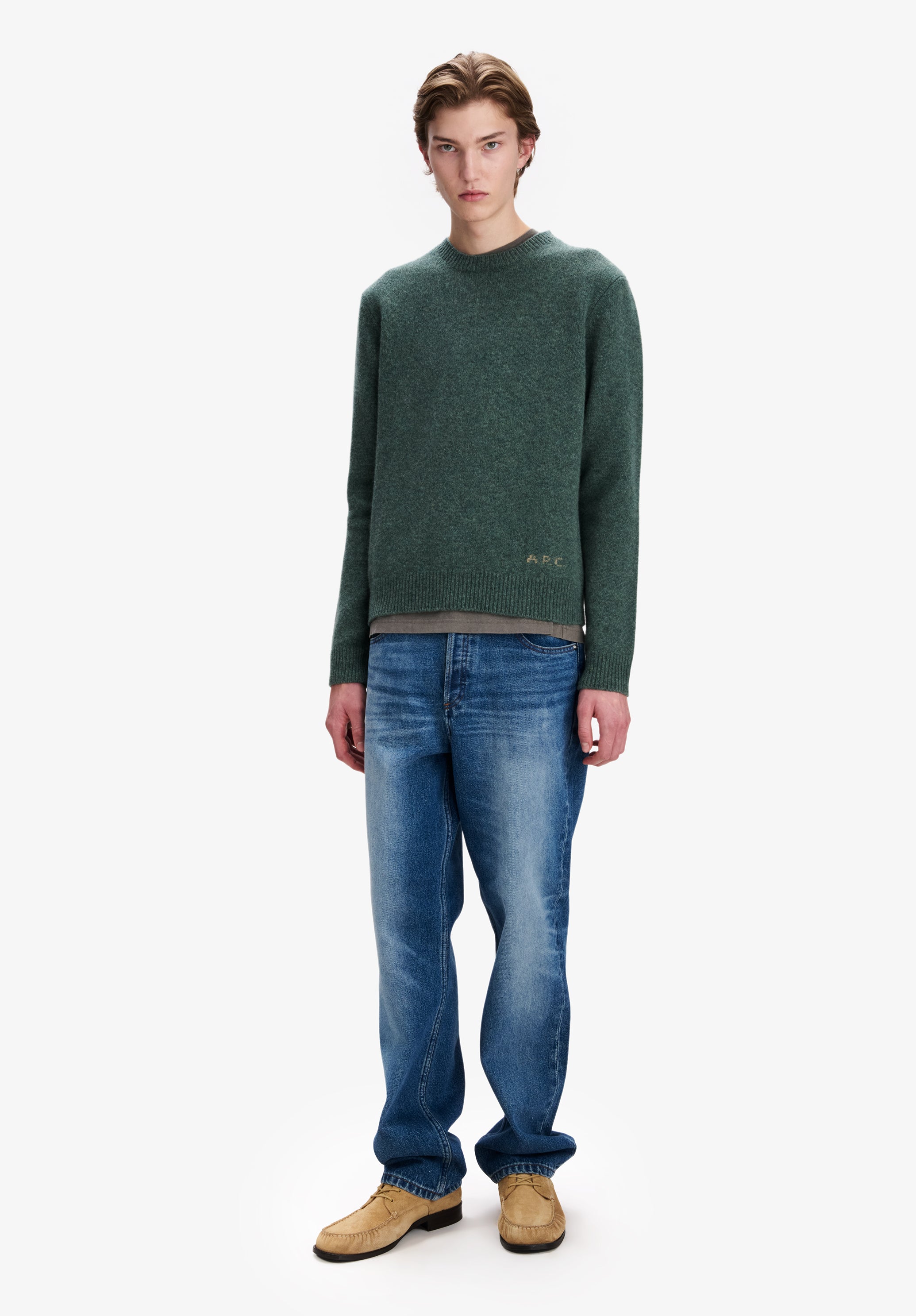 A.P.C. Wollpullover meliert grün Rundhals Wolle