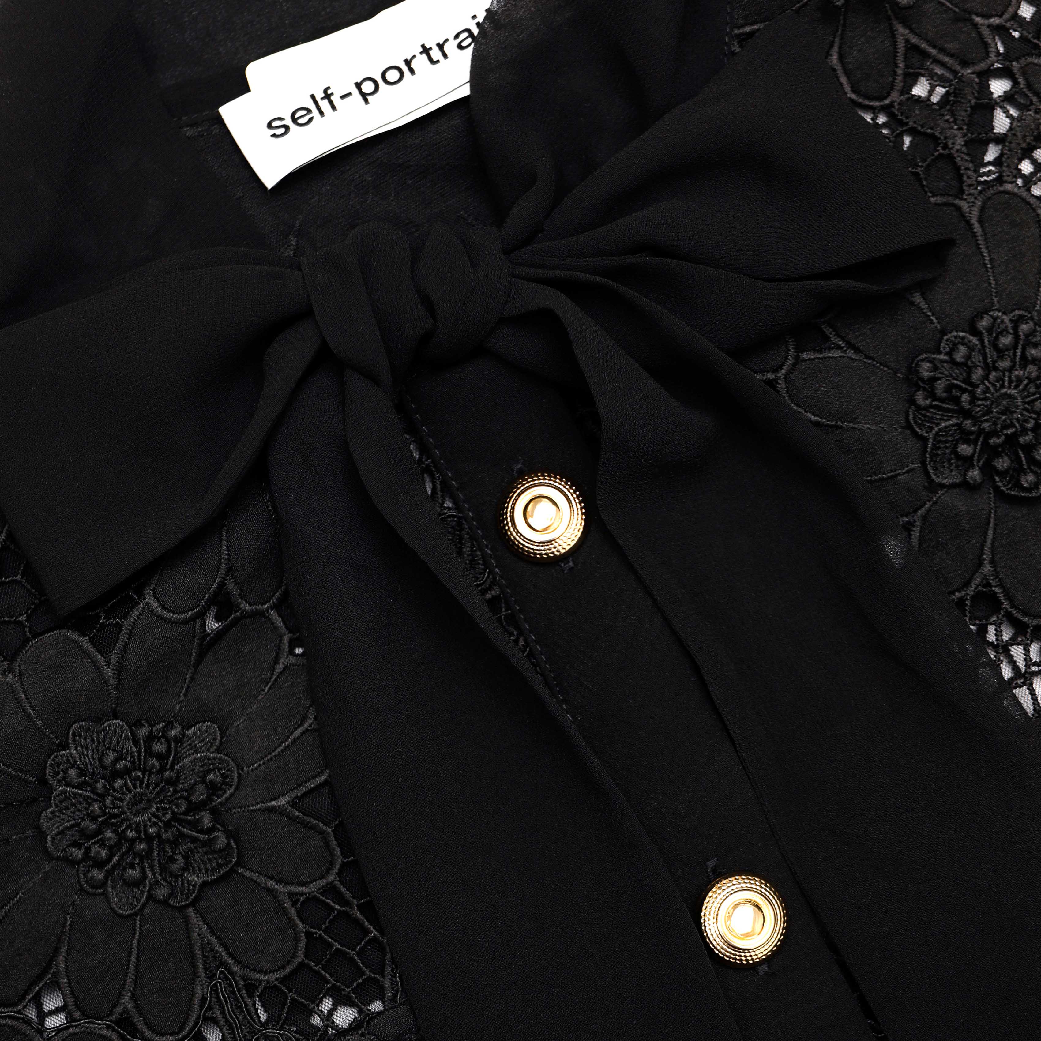 Self-Portrait Tops Spitzentop Schwarz Schleife Goldknöpfe