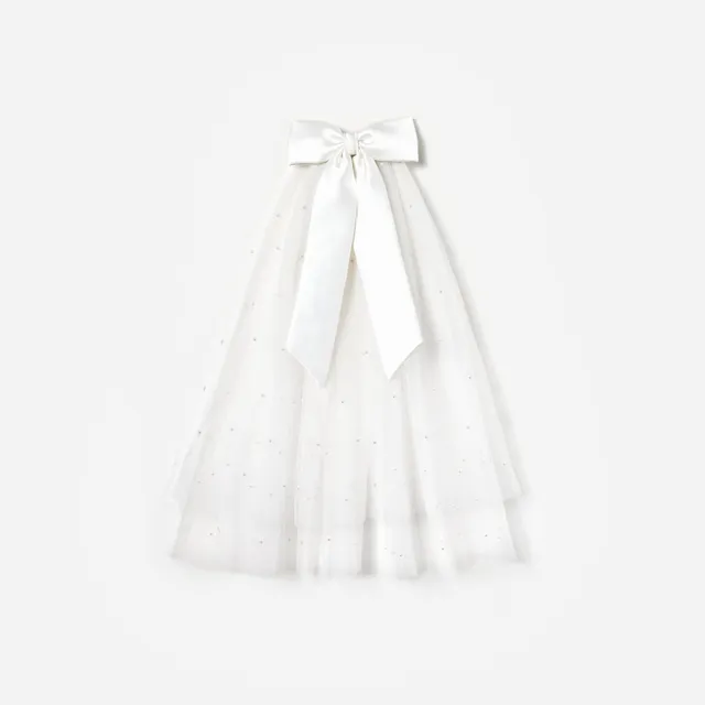Self Portrait Satin Bow Embellished Veil Schleier Weiß One Size