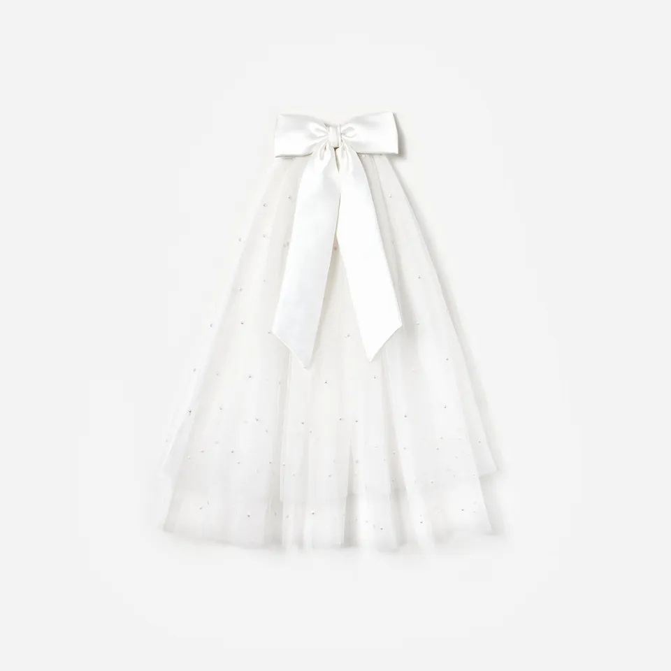 Self Portrait Satin Bow Embellished Veil Schleier Weiß One Size