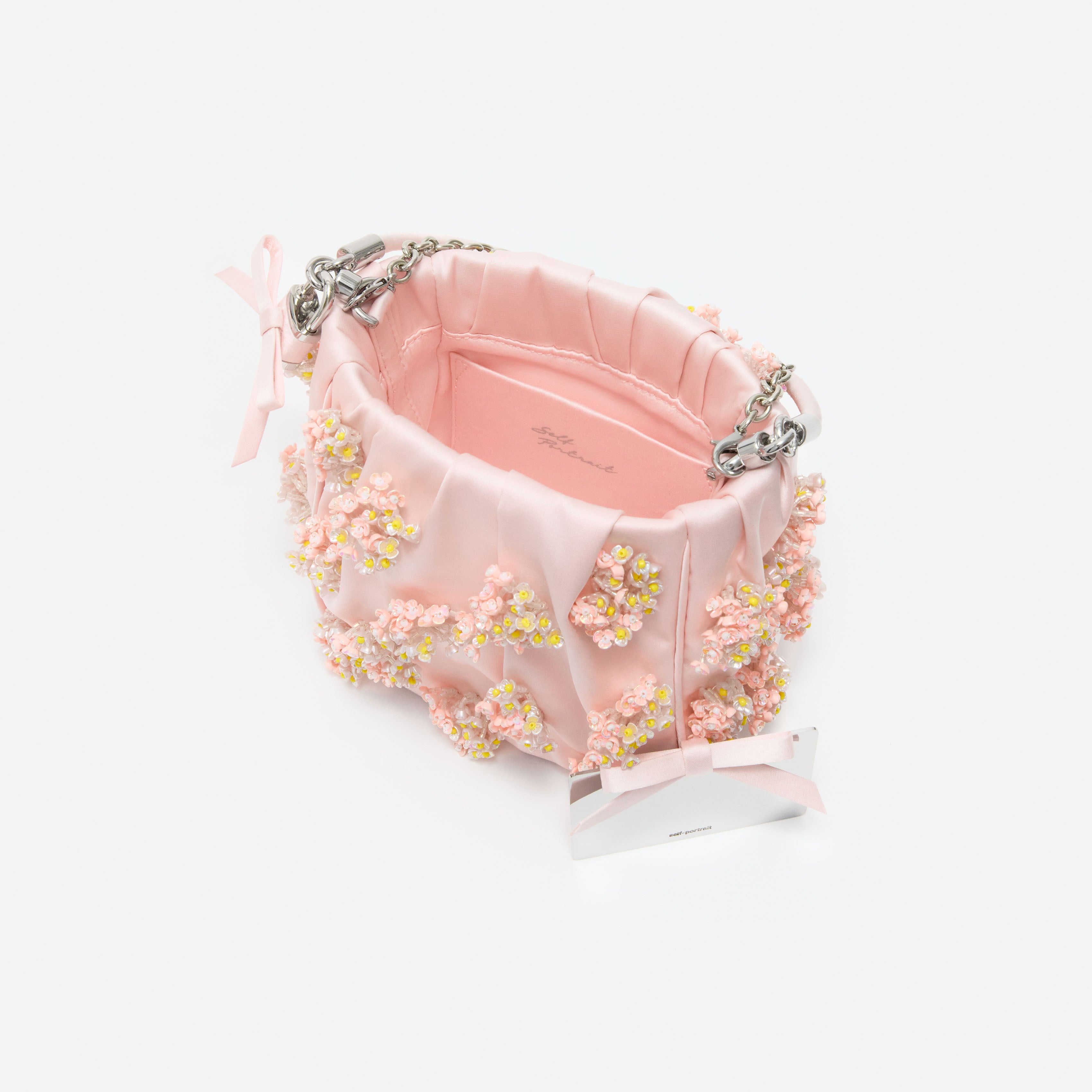 Self Portrait Satin Floral Tote Pink Beaded Stickerei