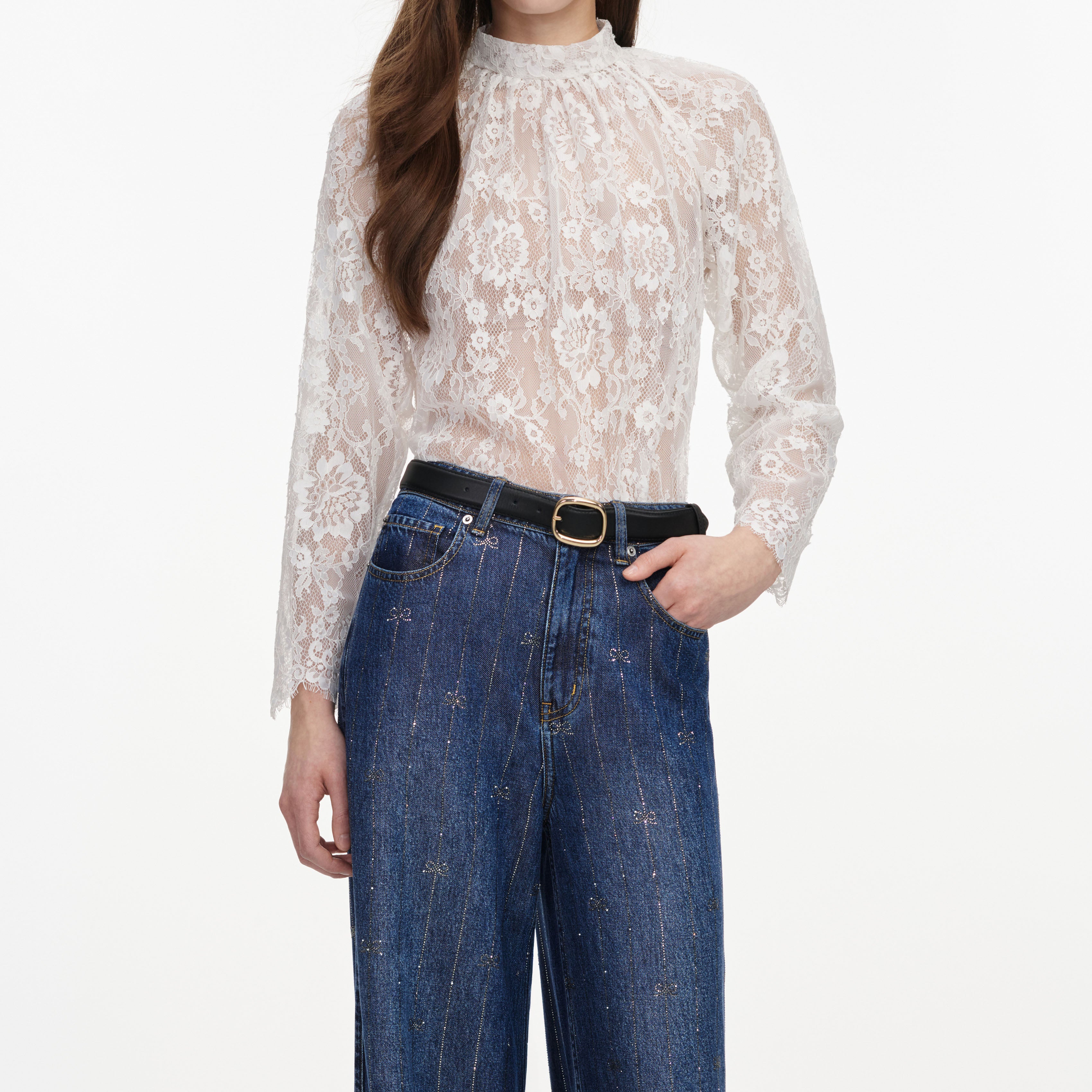 Self Portrait White Lace Spitzenbluse Weiß