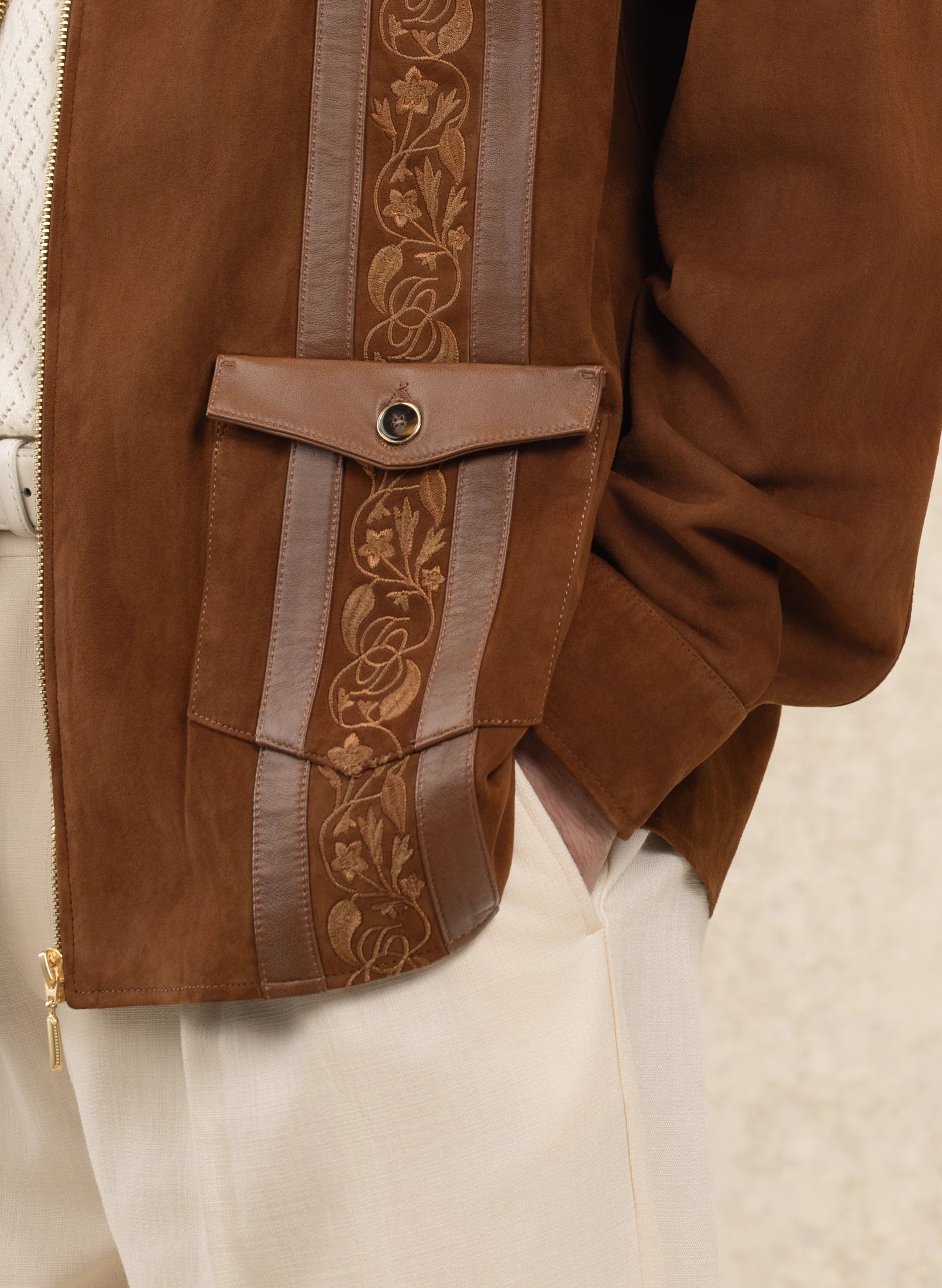 Drôle De Monsieur Suède Lederjacke braun bestickt