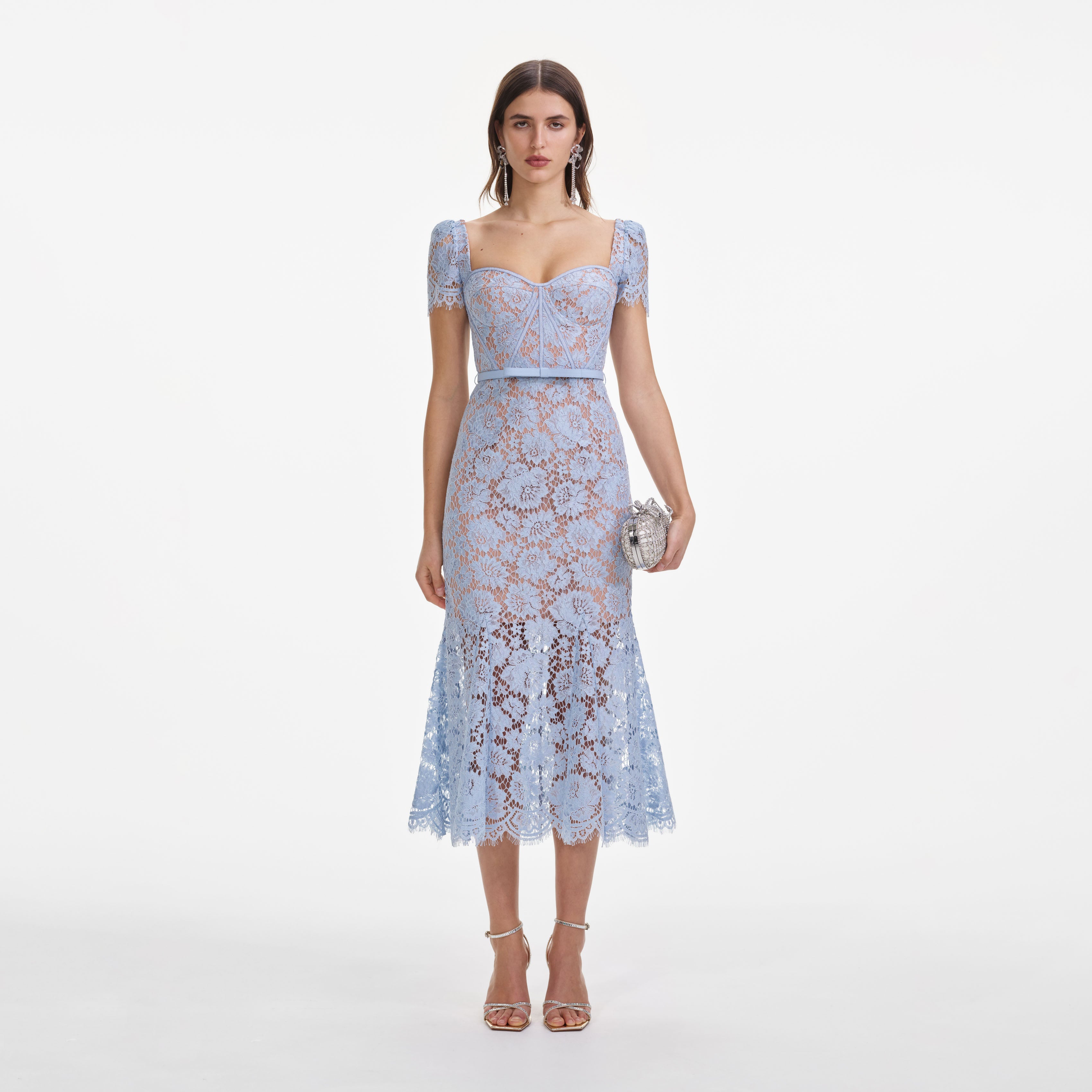 Self Portrait Dresses Baby Blue Spitzenkleid Midi UK 8