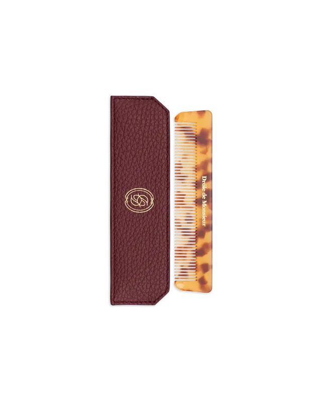 Drôle De Monsieur Haarkamm beige mit Lederetui Rindsleder