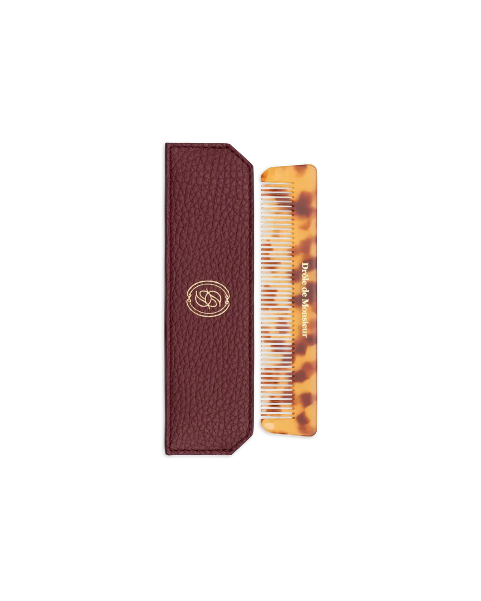 Drôle De Monsieur Haarkamm beige mit Lederetui Rindsleder